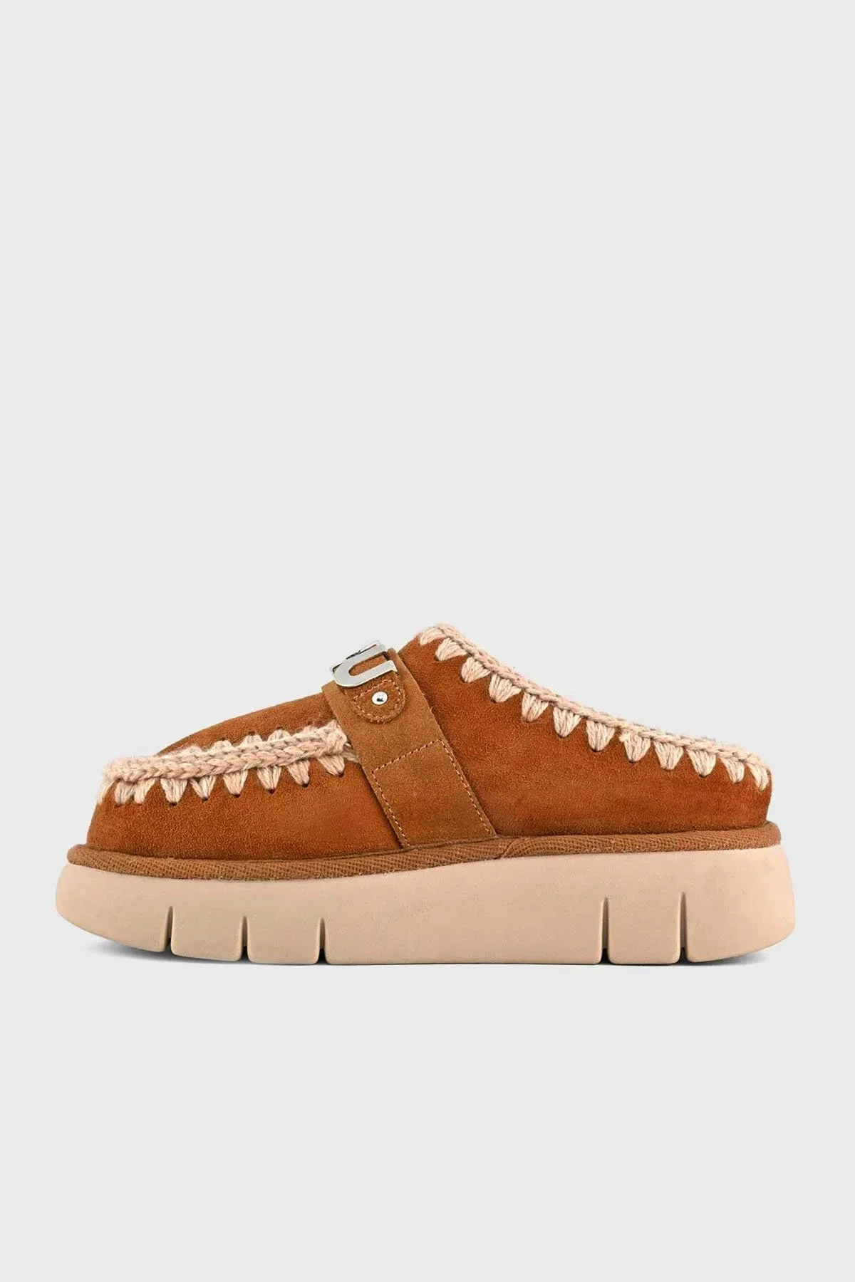 Mou Logolu Hakiki Deri Yumuşak Tüylü Dikiş Detaylı Kalın Tabanlı Eskimo Bayan Terlik MU.FW531001A COG TABA - 7