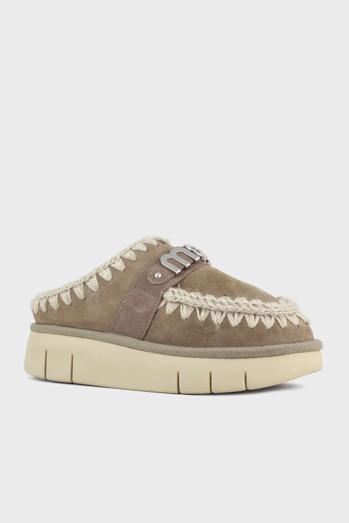 Mou Logolu Hakiki Deri Yumuşak Tüylü Dikiş Detaylı Kalın Tabanlı Eskimo Bayan Terlik MU.FW531001A ELGRY GRİ - 7