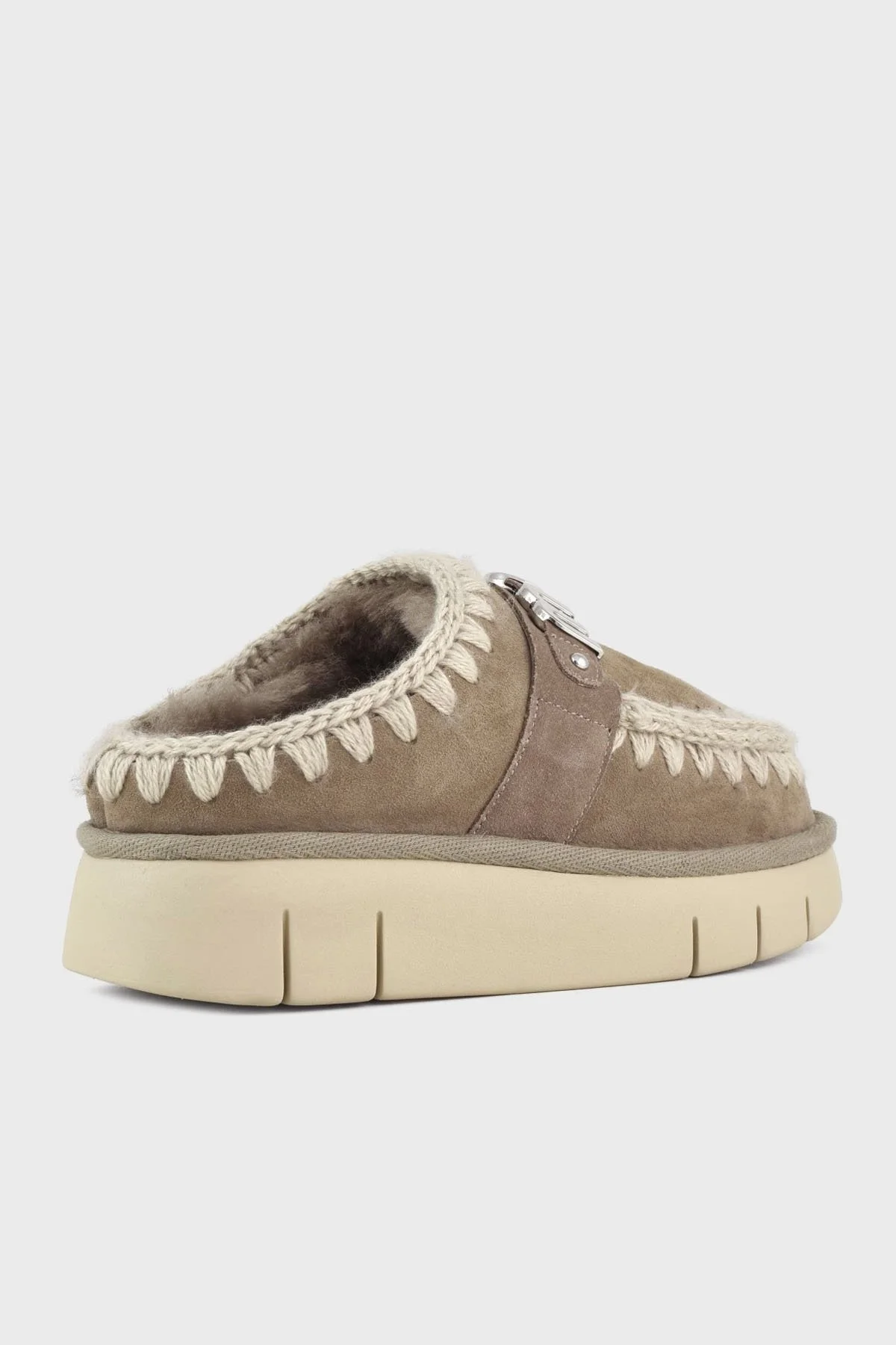 Mou Logolu Hakiki Deri Yumuşak Tüylü Dikiş Detaylı Kalın Tabanlı Eskimo Bayan Terlik MU.FW531001A ELGRY GRİ - 9