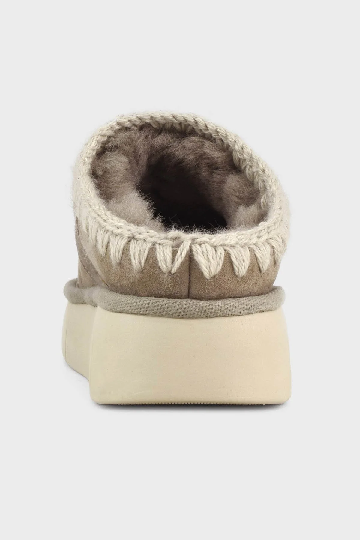 Mou Logolu Hakiki Deri Yumuşak Tüylü Dikiş Detaylı Kalın Tabanlı Eskimo Bayan Terlik MU.FW531001A ELGRY GRİ - 10