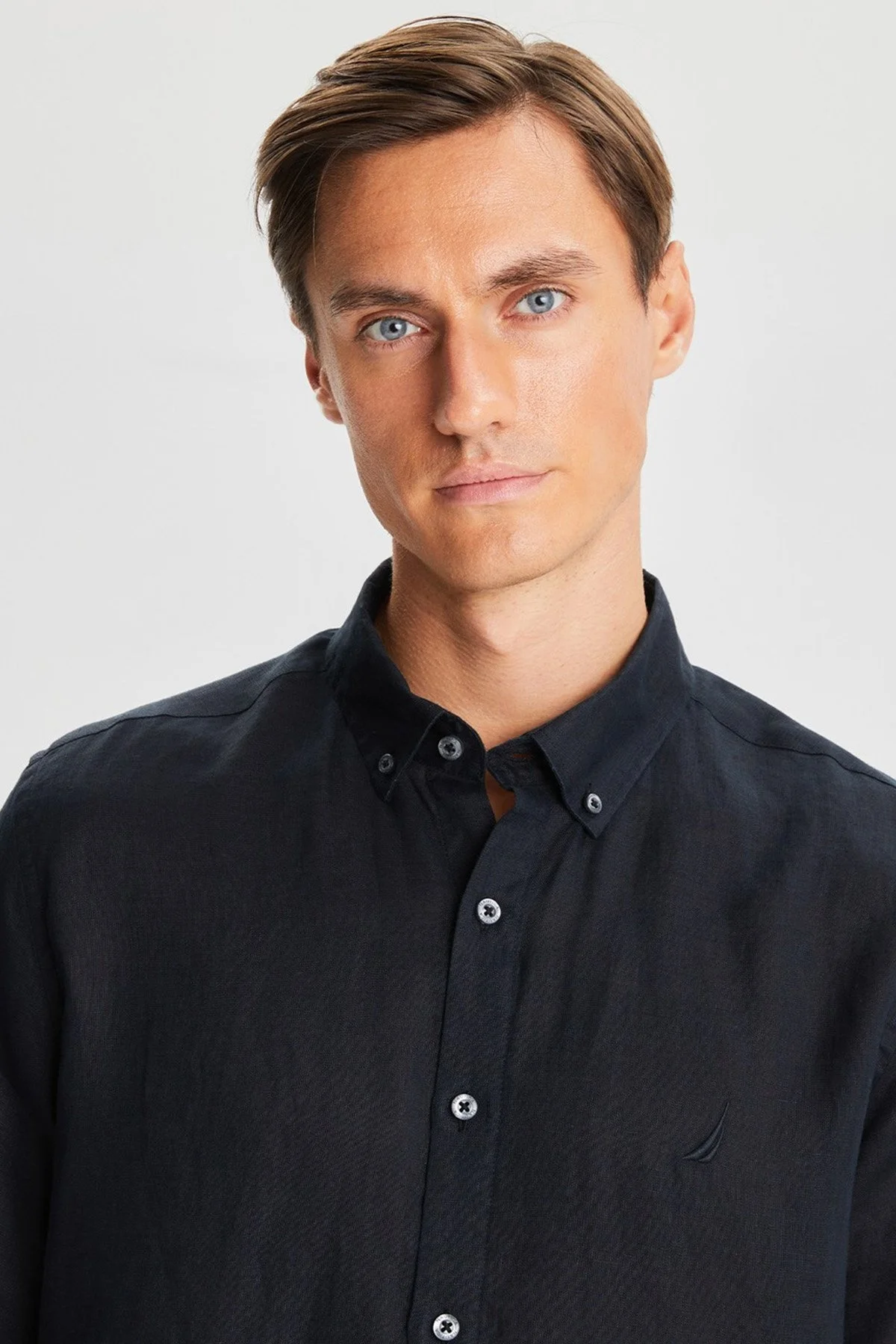 Nautica % 100 Keten Classic Fit Kısa Kollu Erkek Gömlek W35100T 0TB SİYAH - 3