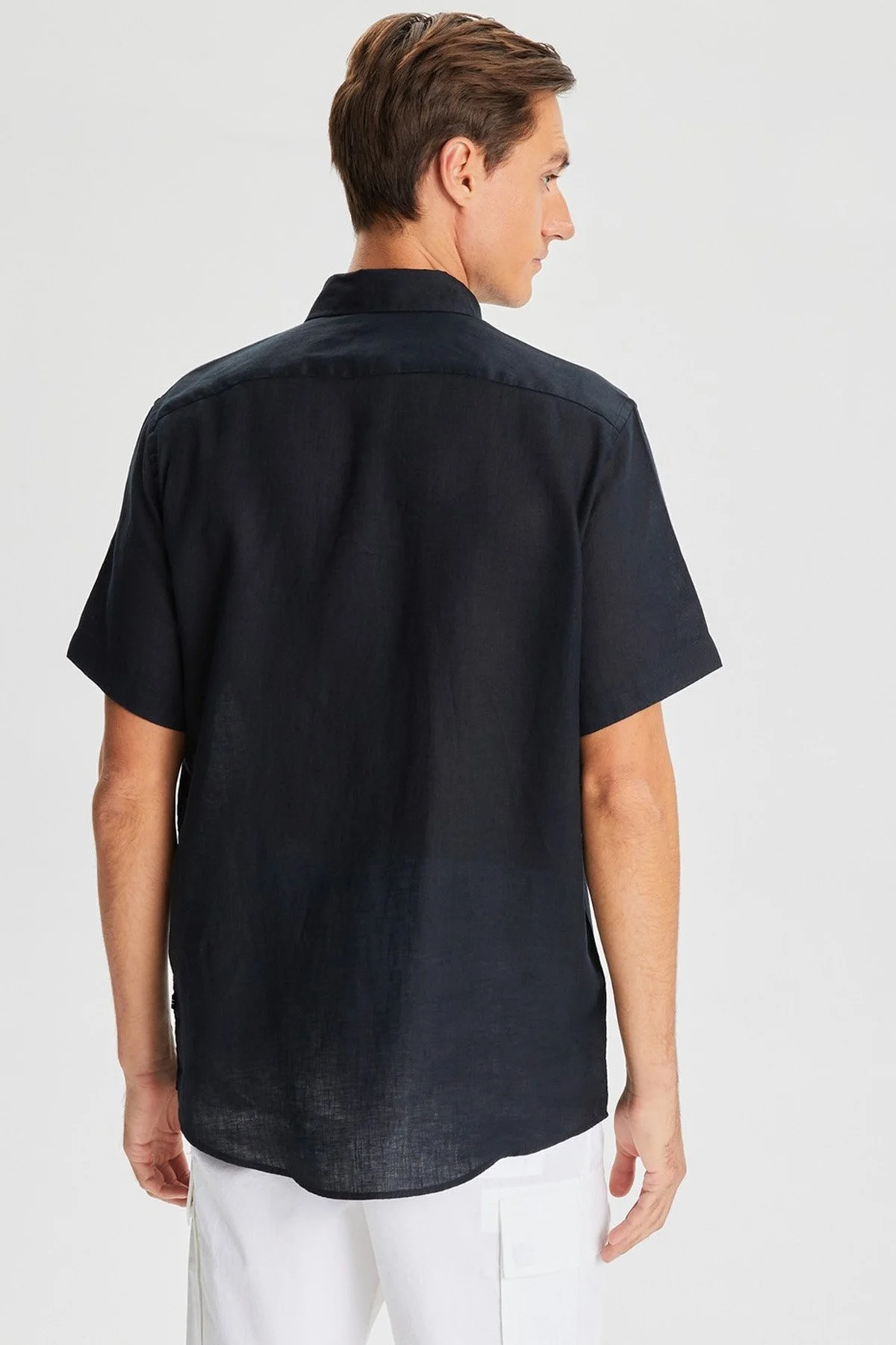 Nautica % 100 Keten Classic Fit Kısa Kollu Erkek Gömlek W35100T 0TB SİYAH - 4