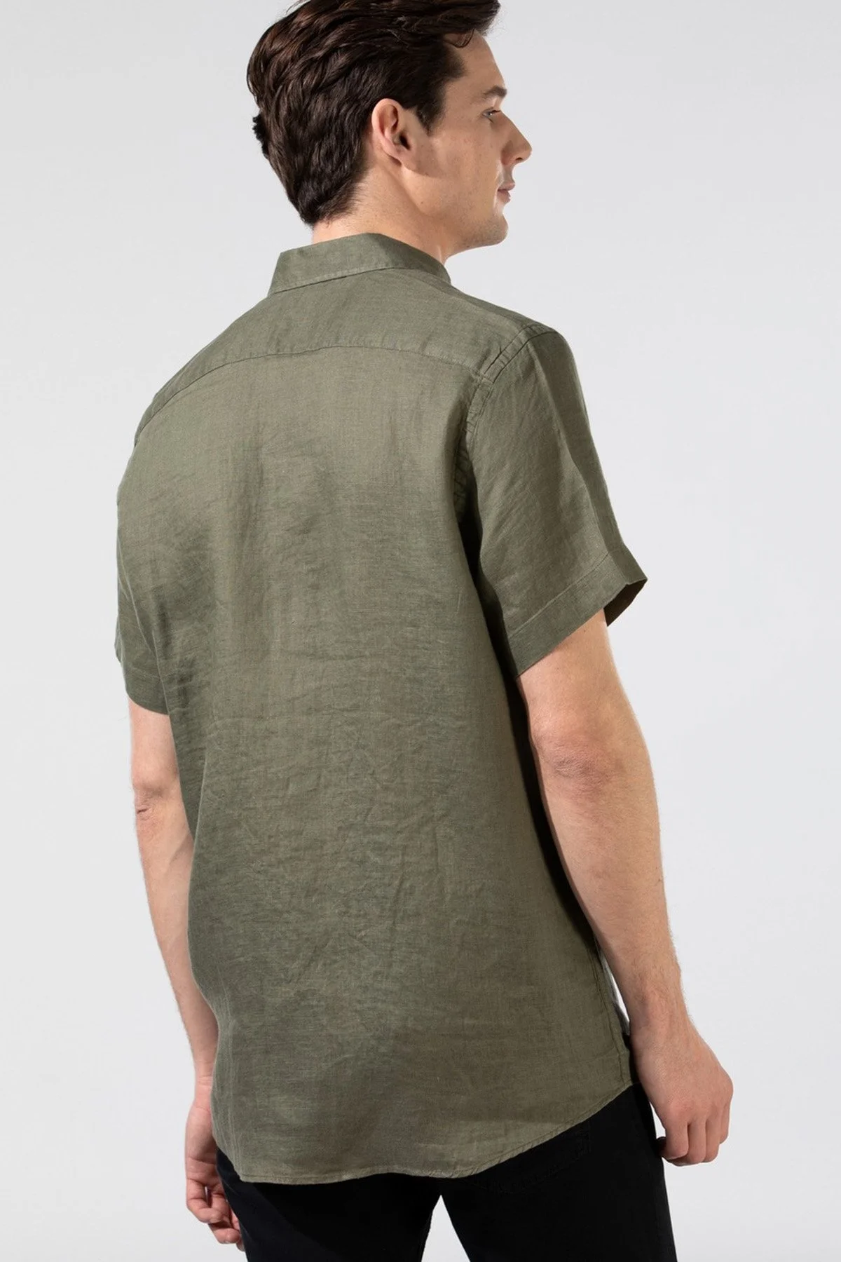 Nautica % 100 Keten Classic Fit Kısa Kollu Erkek Gömlek W35100T 3BP HAKİ - 8