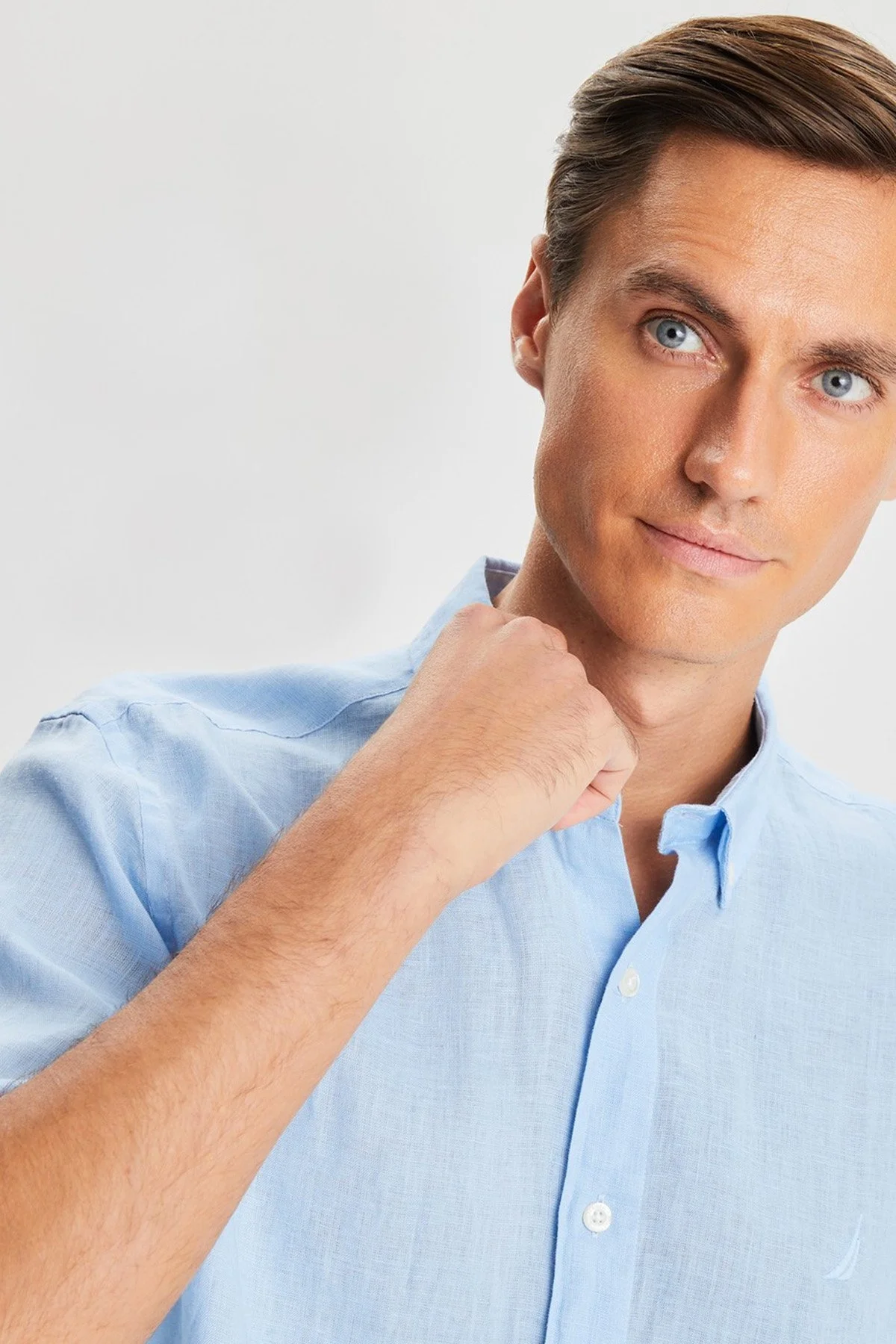 Nautica % 100 Keten Classic Fit Kısa Kollu Erkek Gömlek W35100T 4NN MAVİ - 3