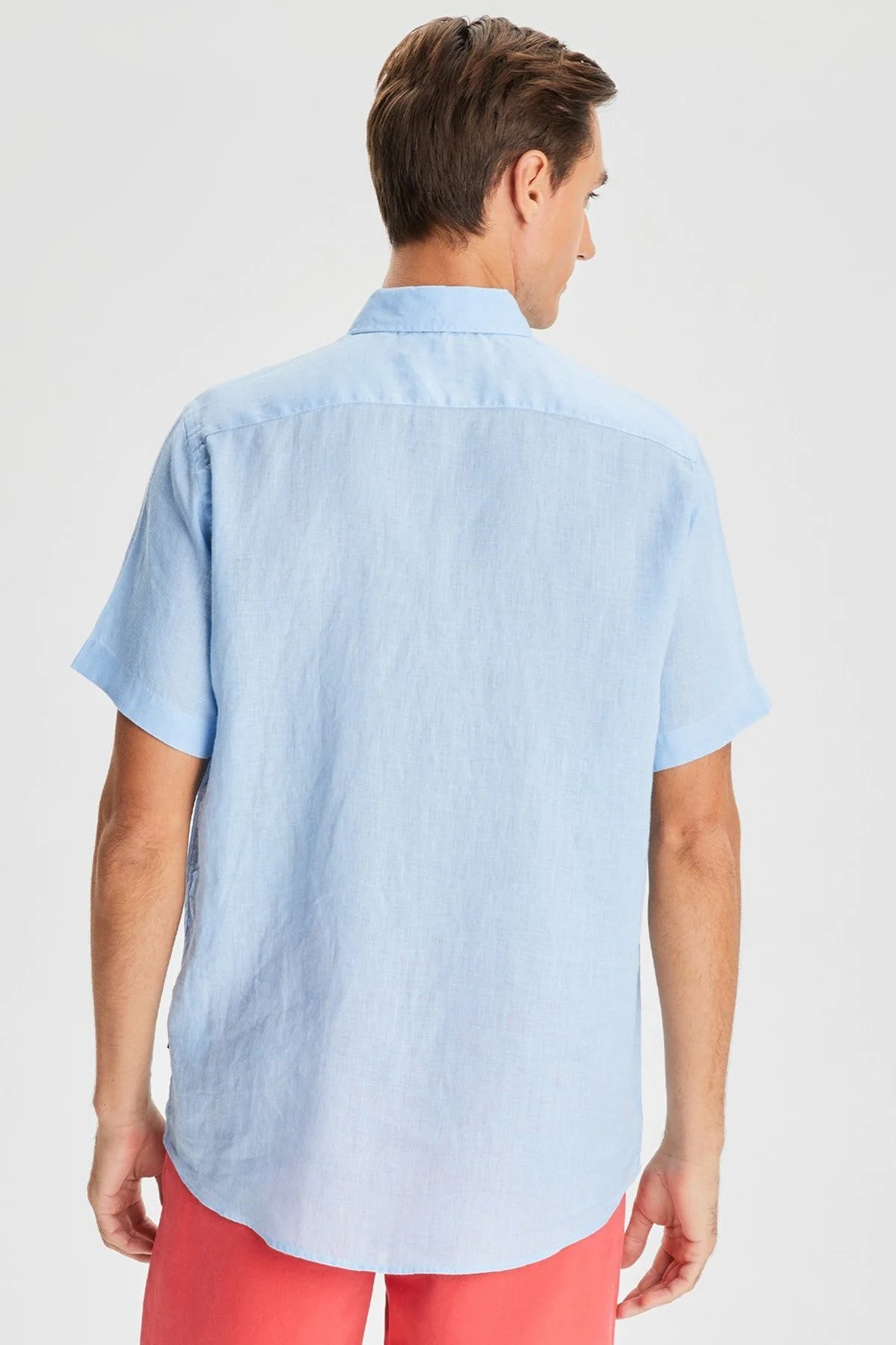 Nautica % 100 Keten Classic Fit Kısa Kollu Erkek Gömlek W35100T 4NN MAVİ - 4