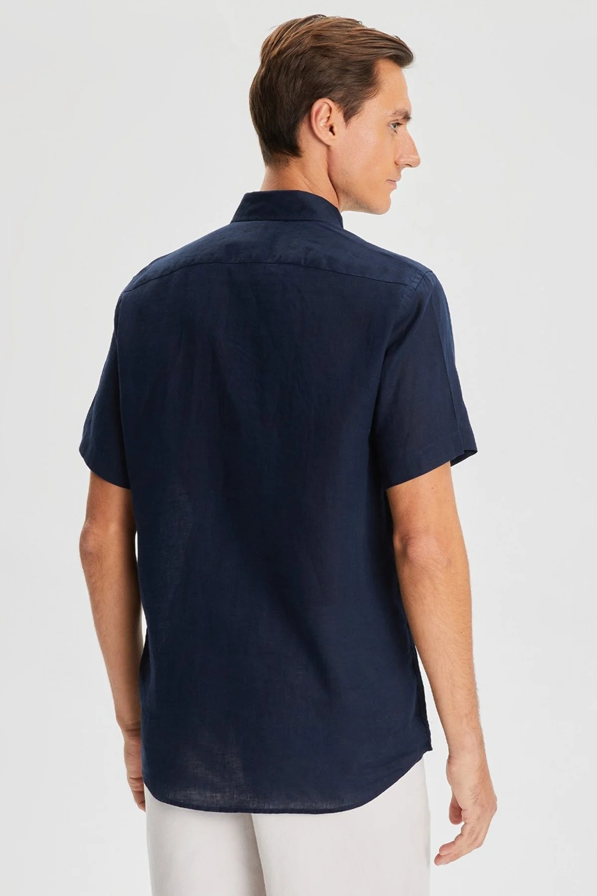 Nautica % 100 Keten Classic Fit Kısa Kollu Erkek Gömlek W35100T 4NV LACİVERT - 4