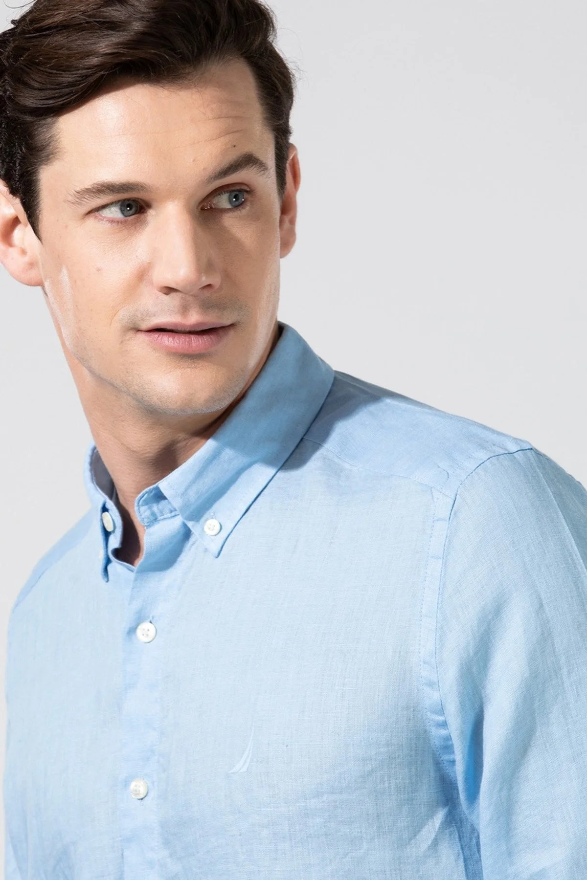 Nautica % 100 Keten Classic Fit Uzun Kollu Erkek Gömlek W35101T 4NN MAVİ - 3