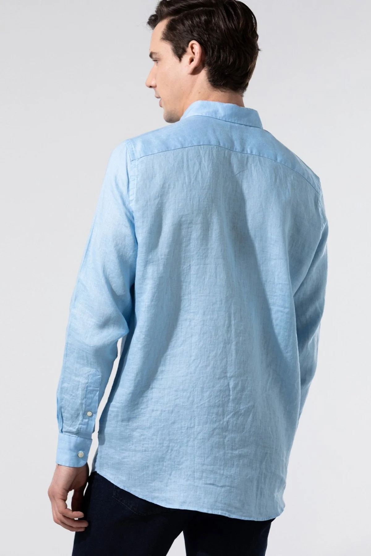 Nautica % 100 Keten Classic Fit Uzun Kollu Erkek Gömlek W35101T 4NN MAVİ - 4