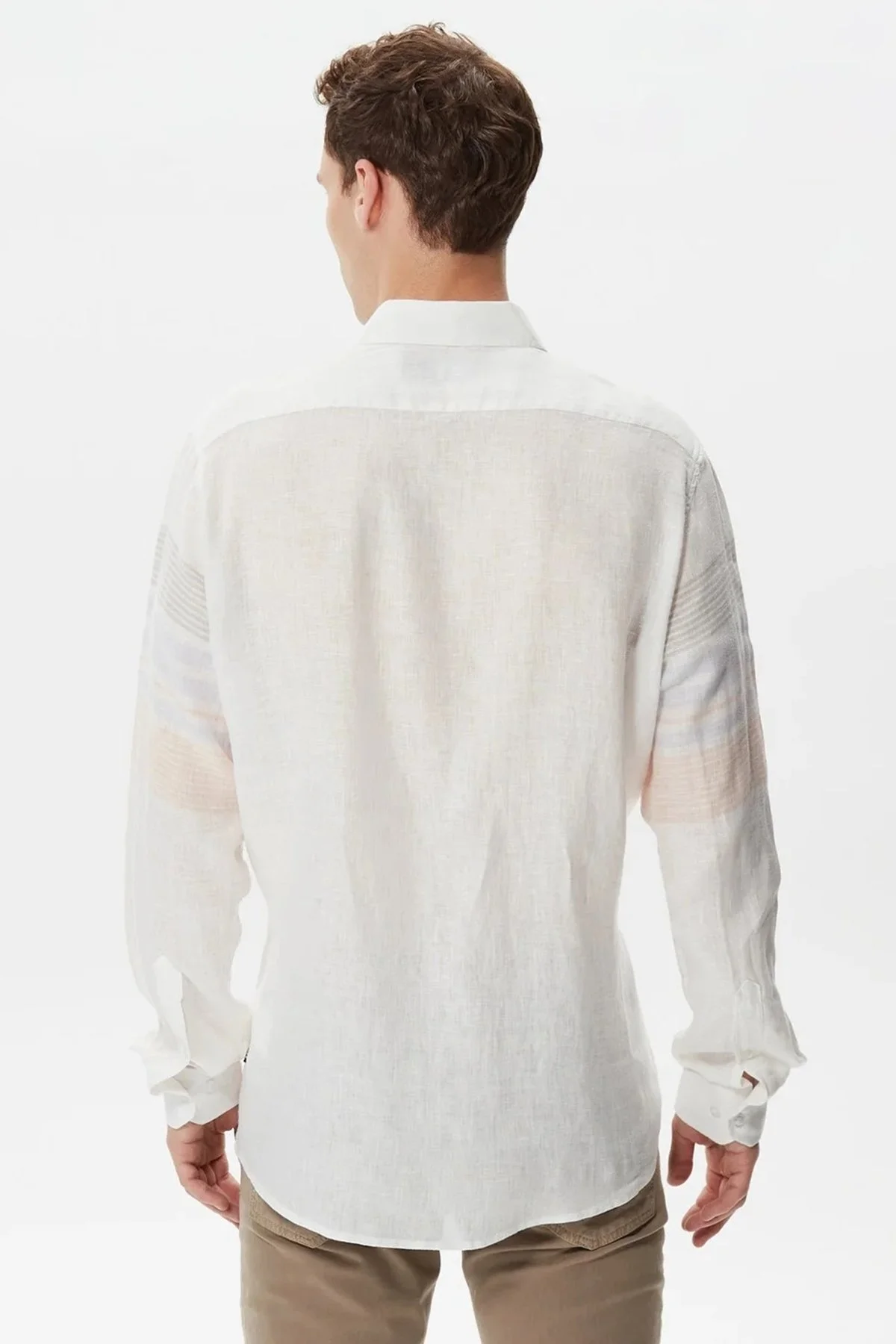 Nautica % 100 Keten Classic Fit Uzun Kollu Erkek Gömlek W35520T 1BW BEYAZ - 2