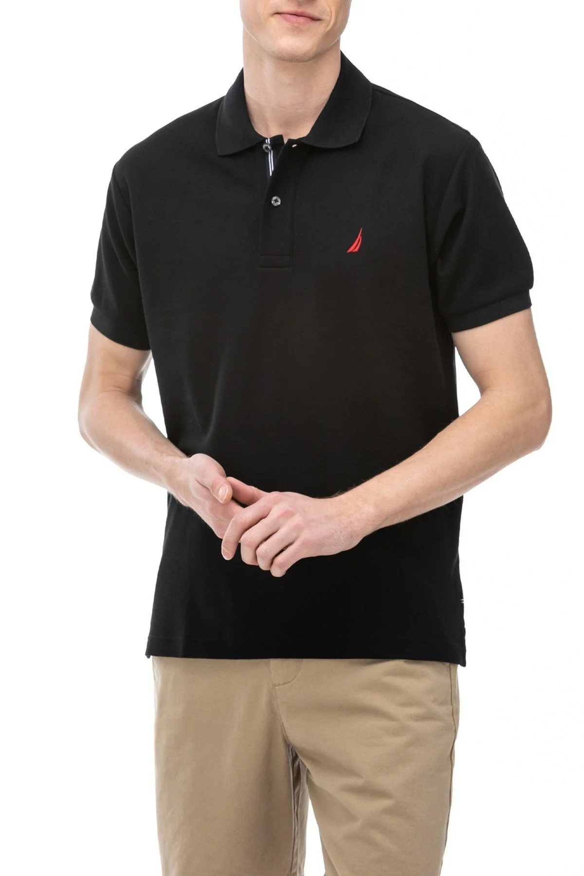 Nautica % 100 Pamuk Düğmeli T Shirt Erkek Polo K41000T 0TB SİYAH - 3