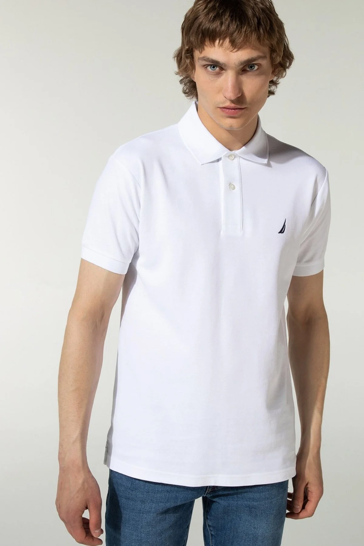 Nautica % 100 Pamuk Düğmeli T Shirt Erkek Polo K41000T 1BW BEYAZ - 1
