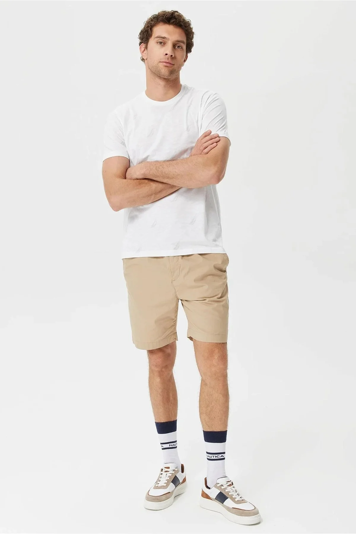 Nautica % 100 Pamuk Logo Baskı Desenli Bisiklet Yaka Standart Fit Erkek T Shirt V35486T 1BW BEYAZ - 5