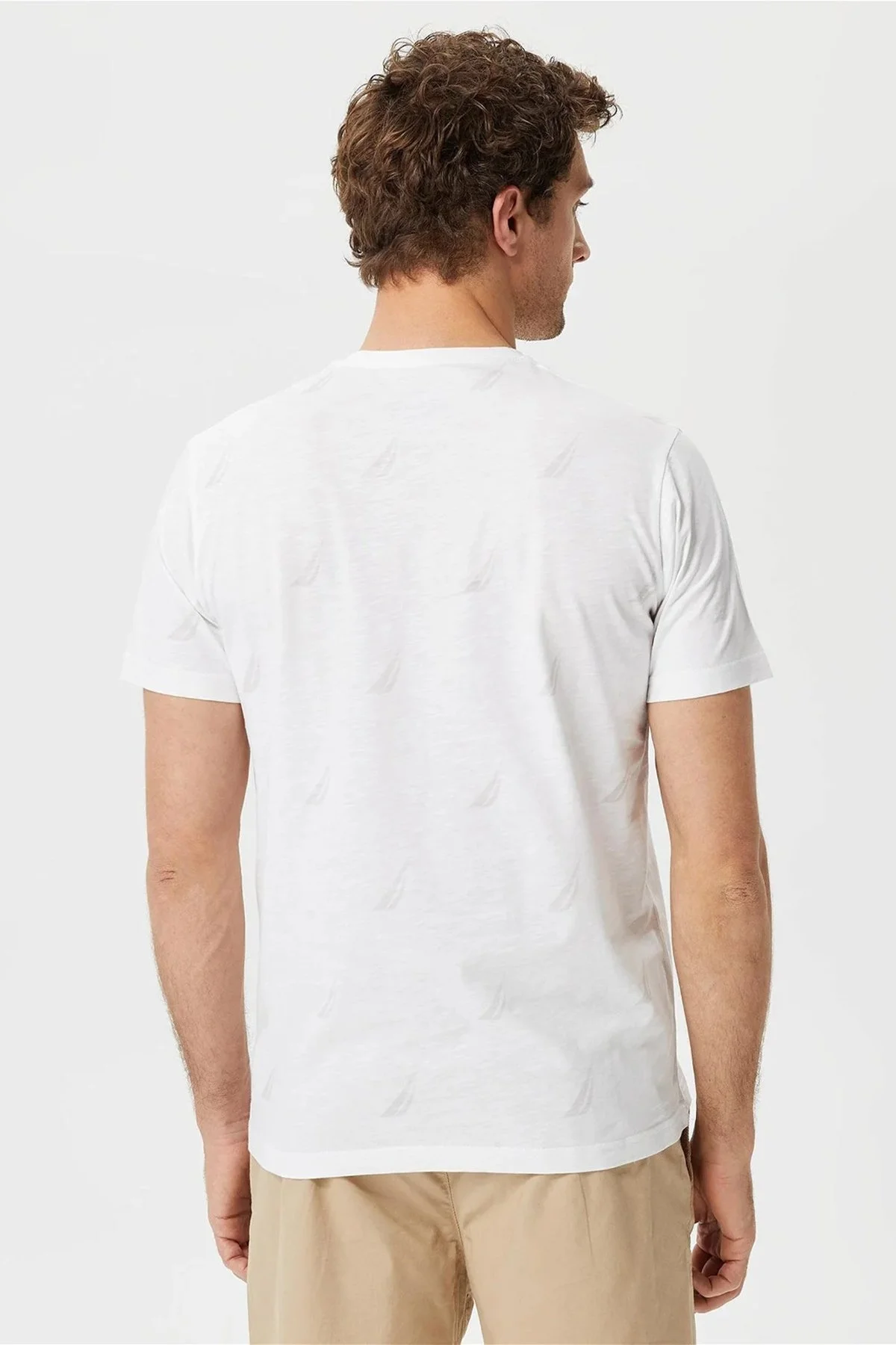 Nautica % 100 Pamuk Logo Baskı Desenli Bisiklet Yaka Standart Fit Erkek T Shirt V35486T 1BW BEYAZ - 8