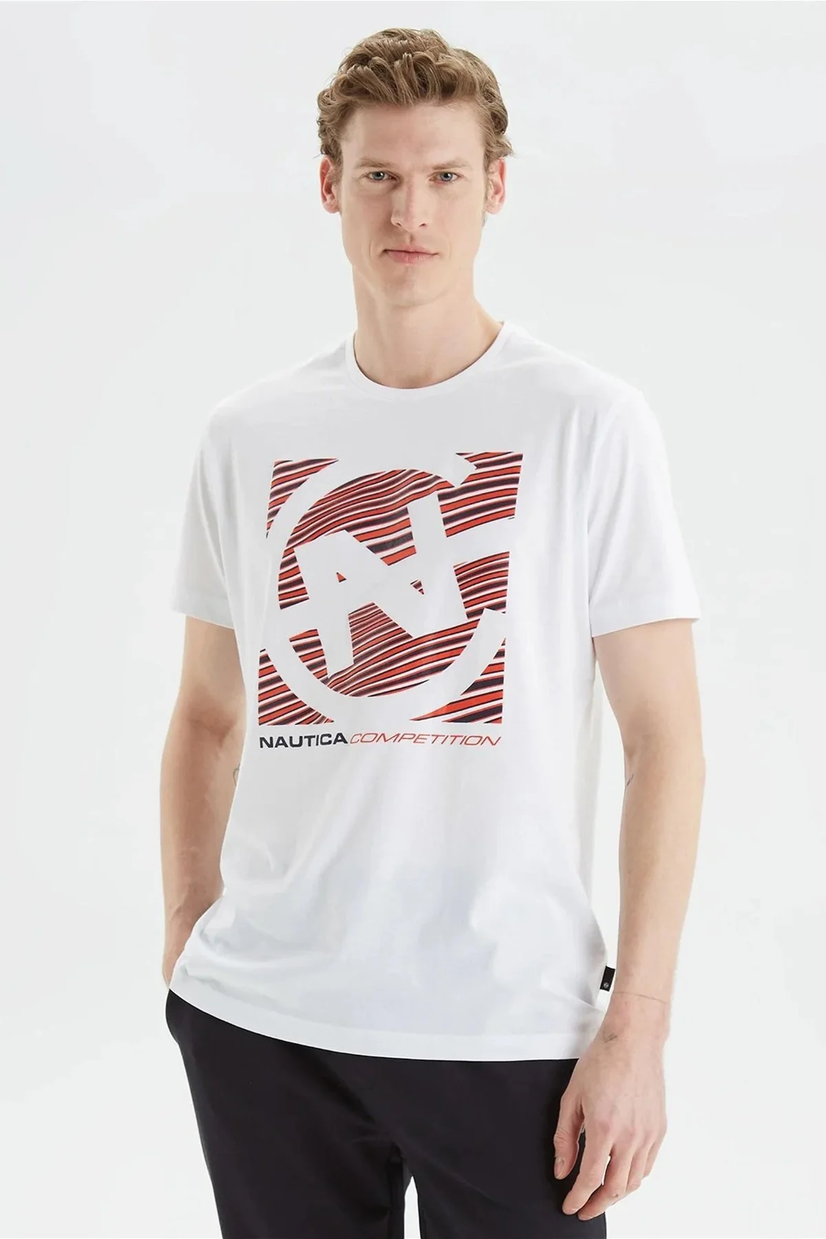 Nautica % 100 Pamuk Logo Baskılı Bisiklet Yaka Standart Fit Erkek T Shirt V35409T 1BW BEYAZ - 1