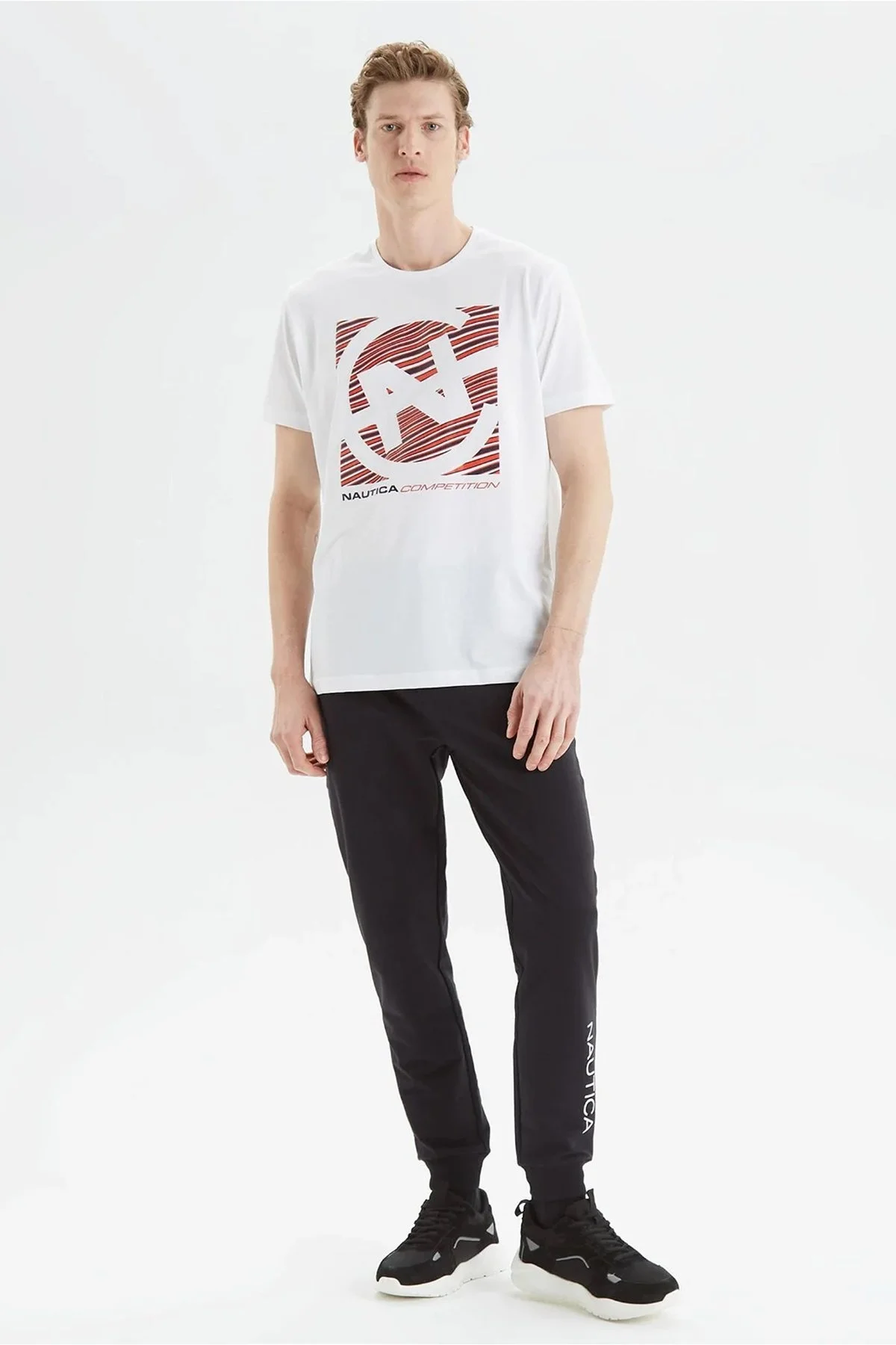 Nautica % 100 Pamuk Logo Baskılı Bisiklet Yaka Standart Fit Erkek T Shirt V35409T 1BW BEYAZ - 2