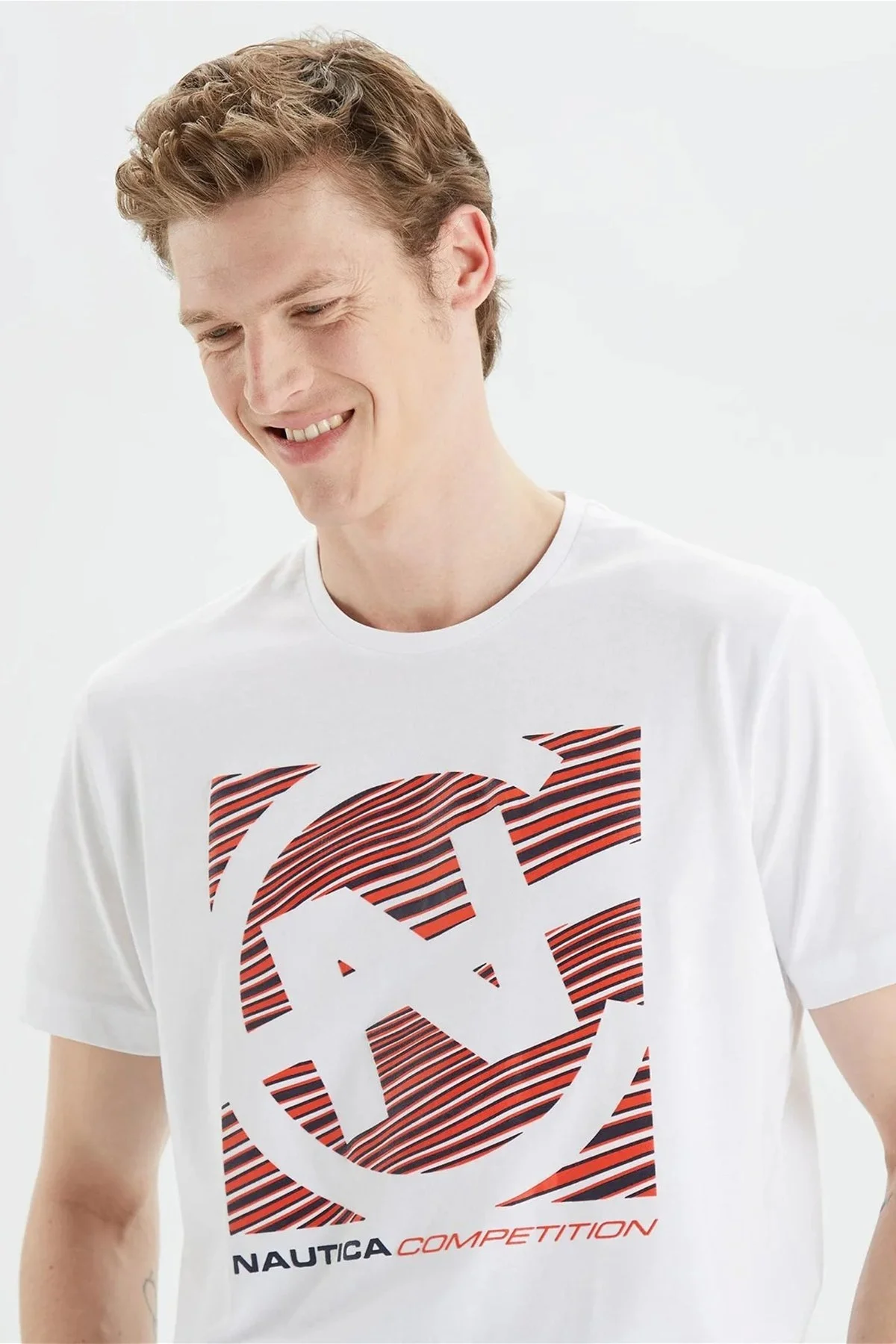 Nautica % 100 Pamuk Logo Baskılı Bisiklet Yaka Standart Fit Erkek T Shirt V35409T 1BW BEYAZ - 3