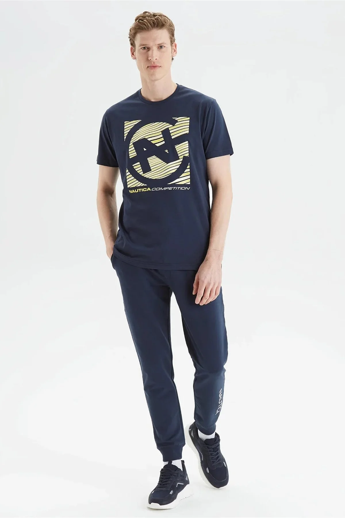 Nautica % 100 Pamuk Logo Baskılı Bisiklet Yaka Standart Fit Erkek T Shirt V35409T 4NV LACİVERT - 2