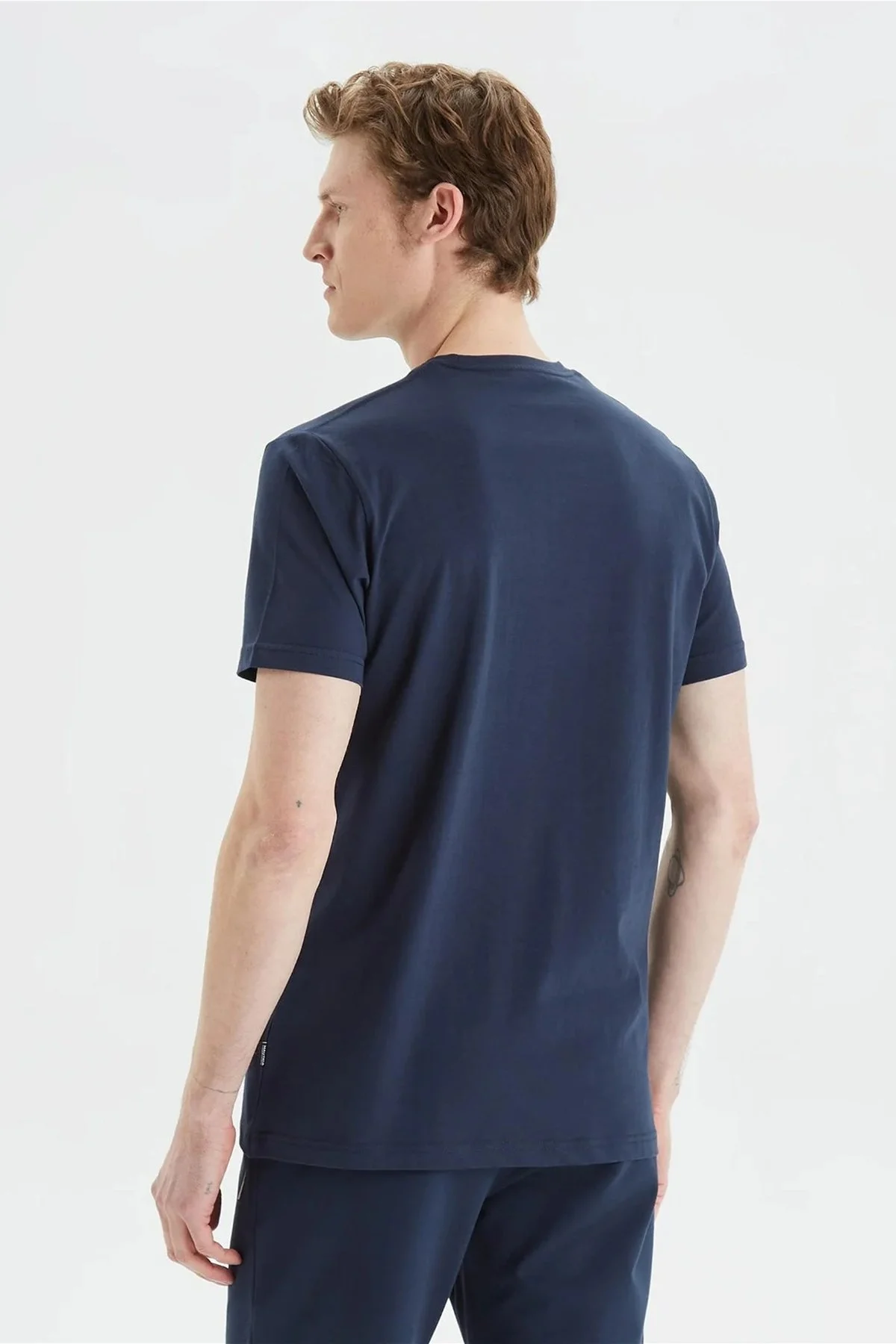 Nautica % 100 Pamuk Logo Baskılı Bisiklet Yaka Standart Fit Erkek T Shirt V35409T 4NV LACİVERT - 4