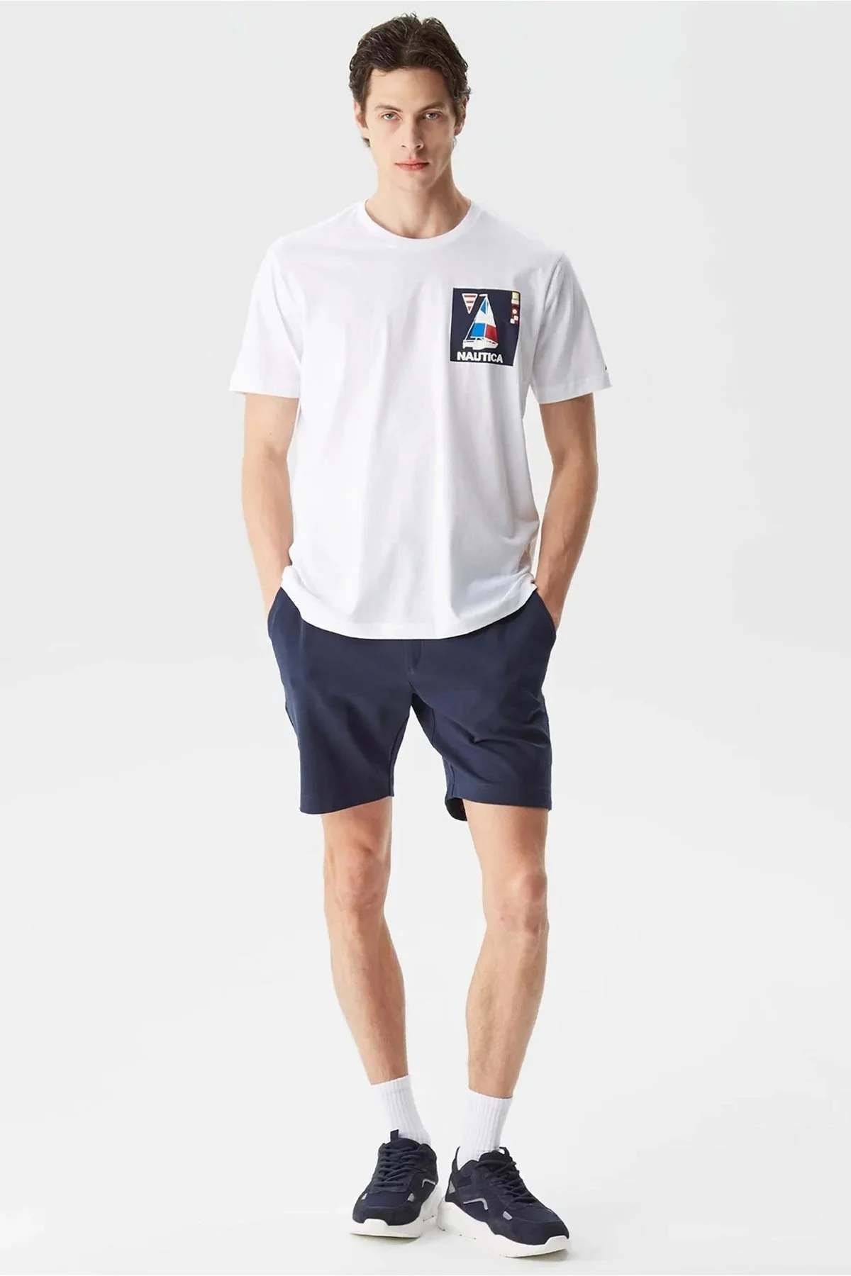 Nautica % 100 Pamuk Logo Baskılı Bisiklet Yaka Standart Fit Erkek T Shirt V35434T 1BW BEYAZ - 2