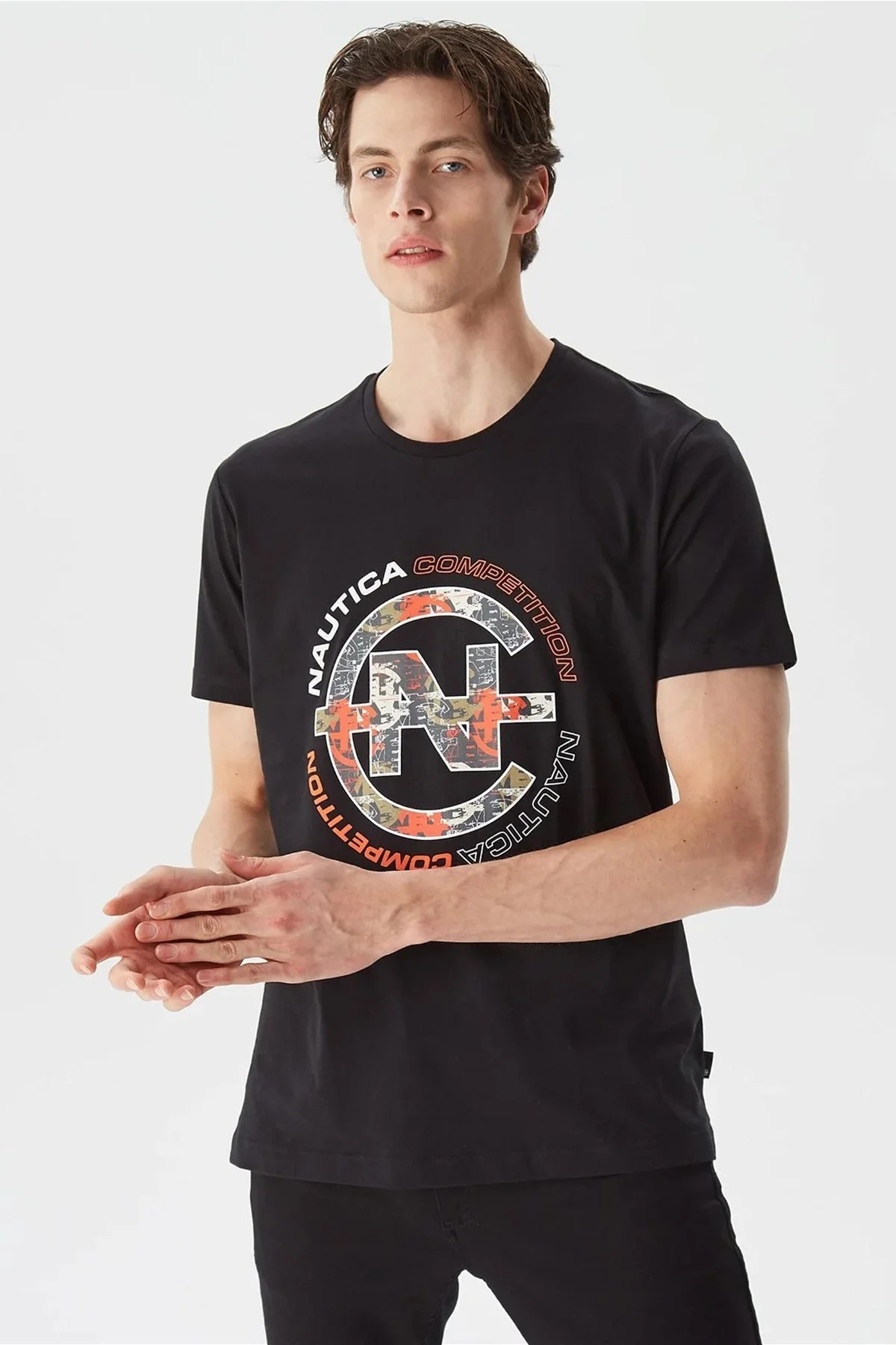 Nautica % 100 Pamuk Logo Baskılı Bisiklet Yaka Standart Fit Erkek T Shirt V35471T 0TB SİYAH - 5