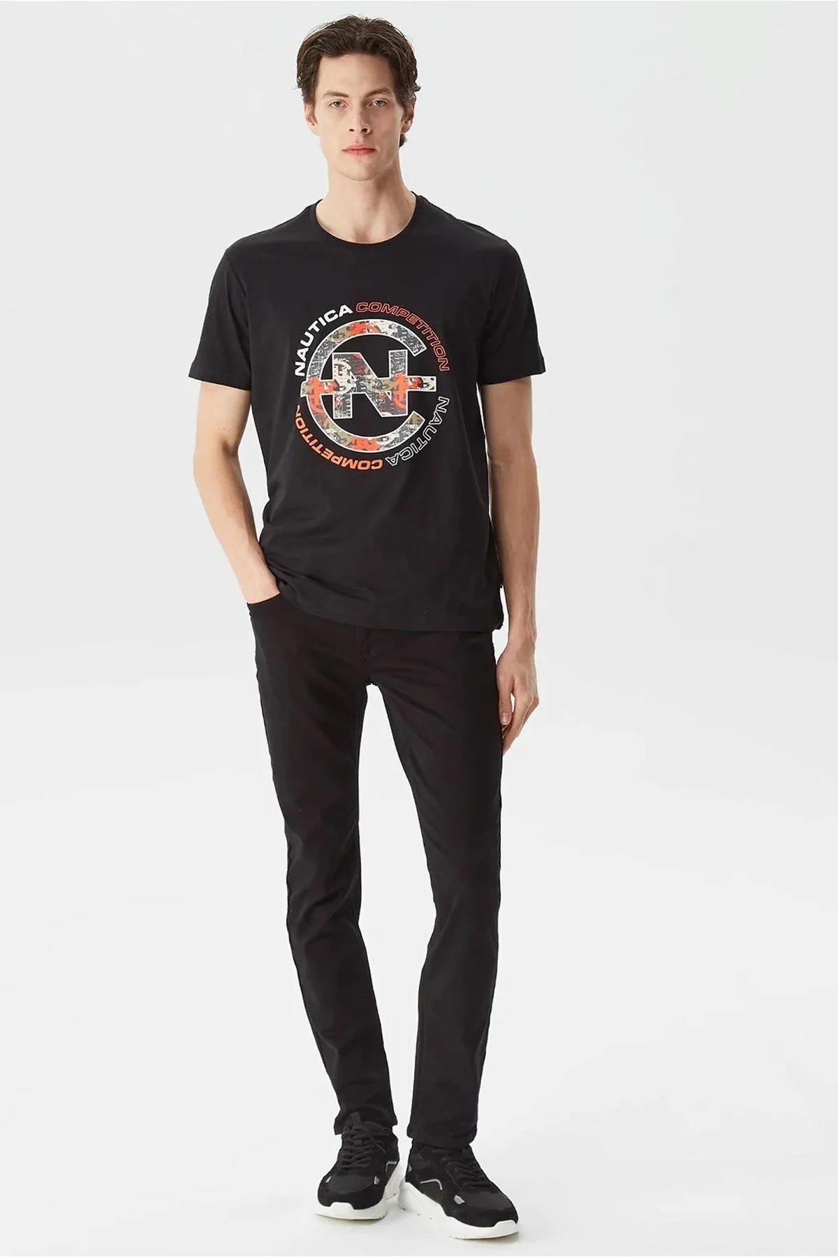 Nautica % 100 Pamuk Logo Baskılı Bisiklet Yaka Standart Fit Erkek T Shirt V35471T 0TB SİYAH - 6