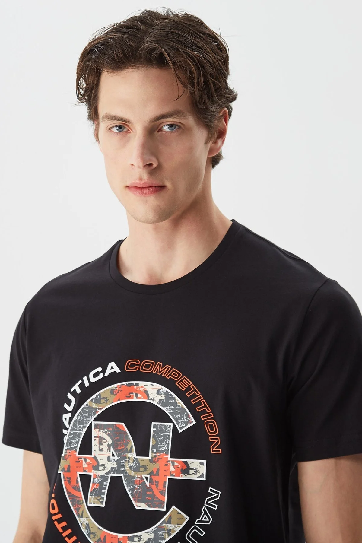 Nautica % 100 Pamuk Logo Baskılı Bisiklet Yaka Standart Fit Erkek T Shirt V35471T 0TB SİYAH - 7