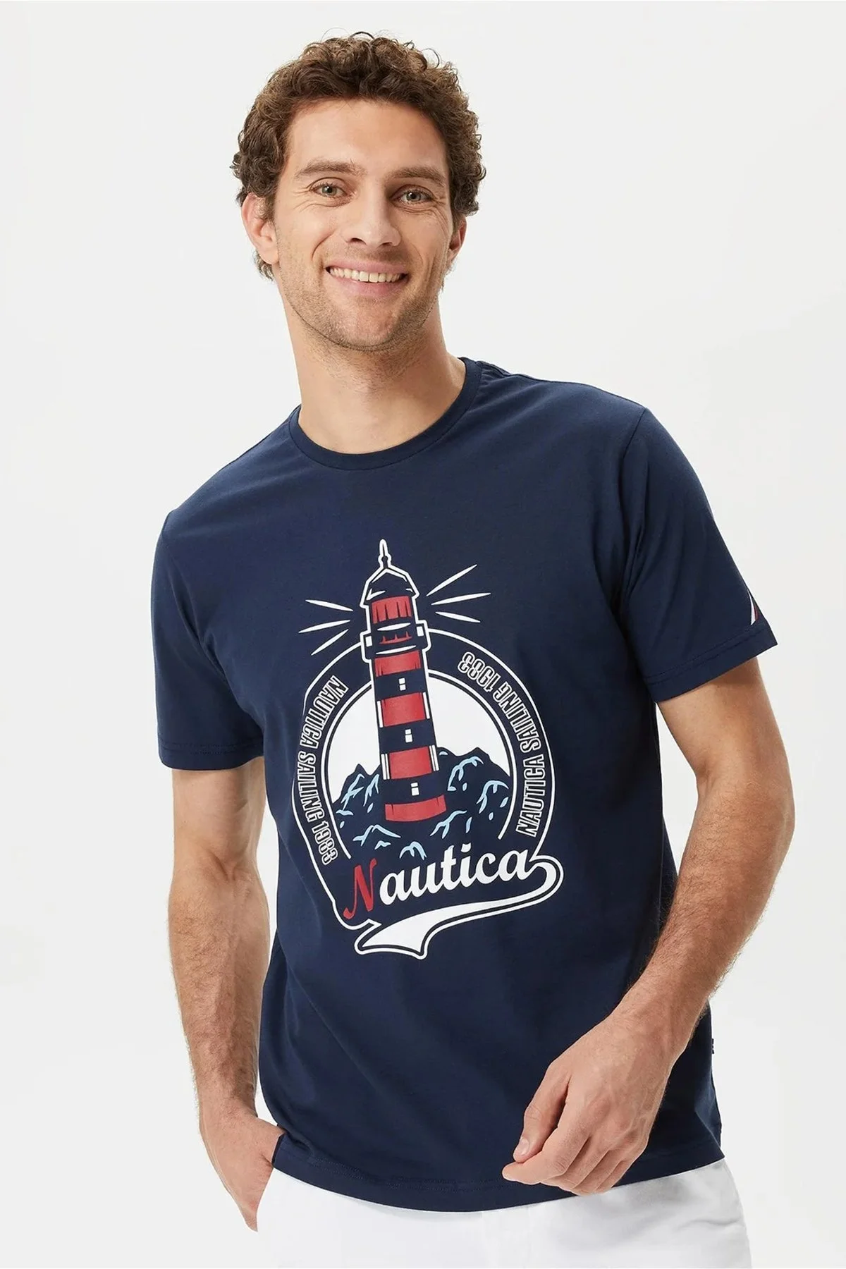 Nautica % 100 Pamuk Logo Baskılı Bisiklet Yaka Standart Fit Erkek T Shirt V35531T 4NV LACİVERT - 5