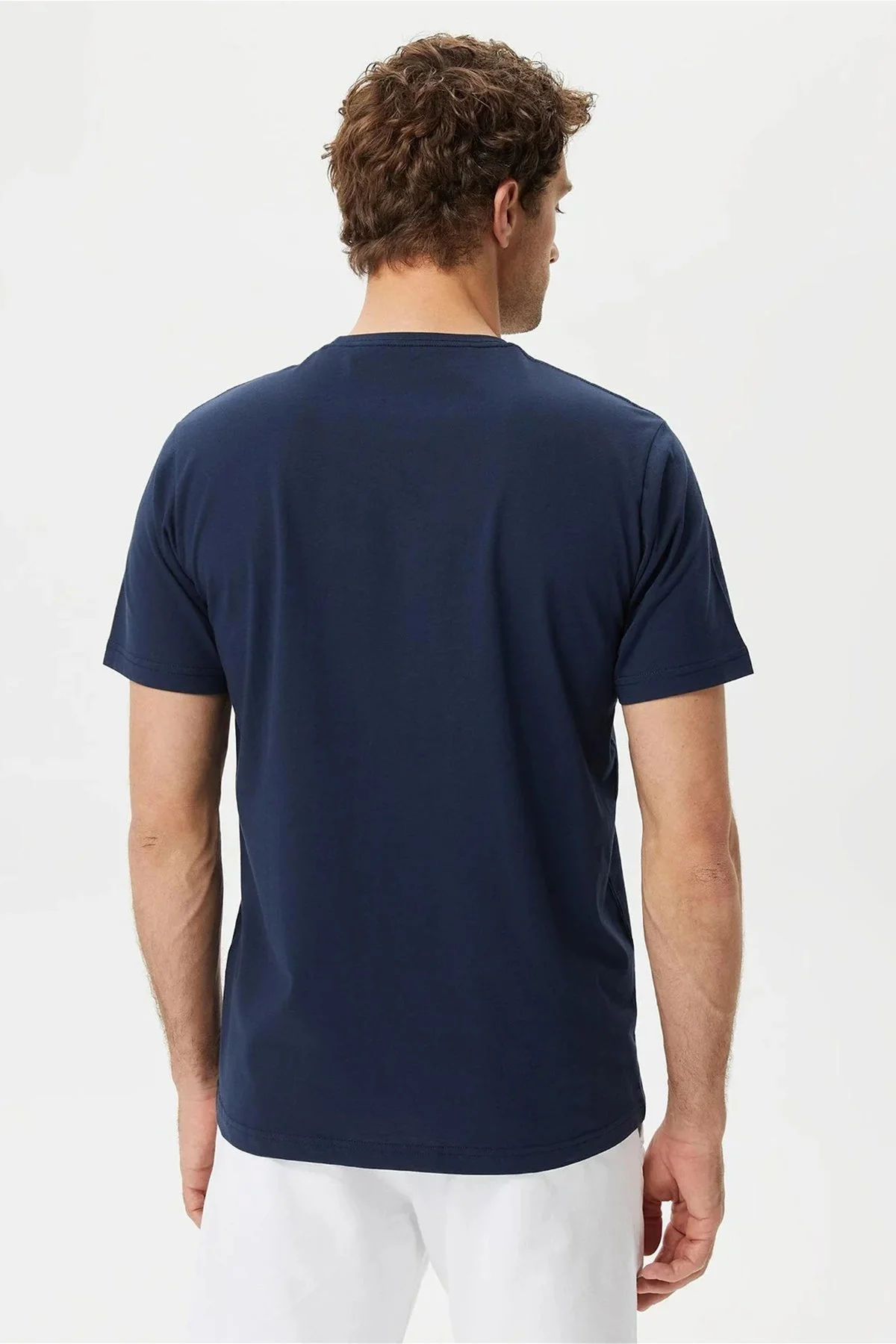 Nautica % 100 Pamuk Logo Baskılı Bisiklet Yaka Standart Fit Erkek T Shirt V35531T 4NV LACİVERT - 8