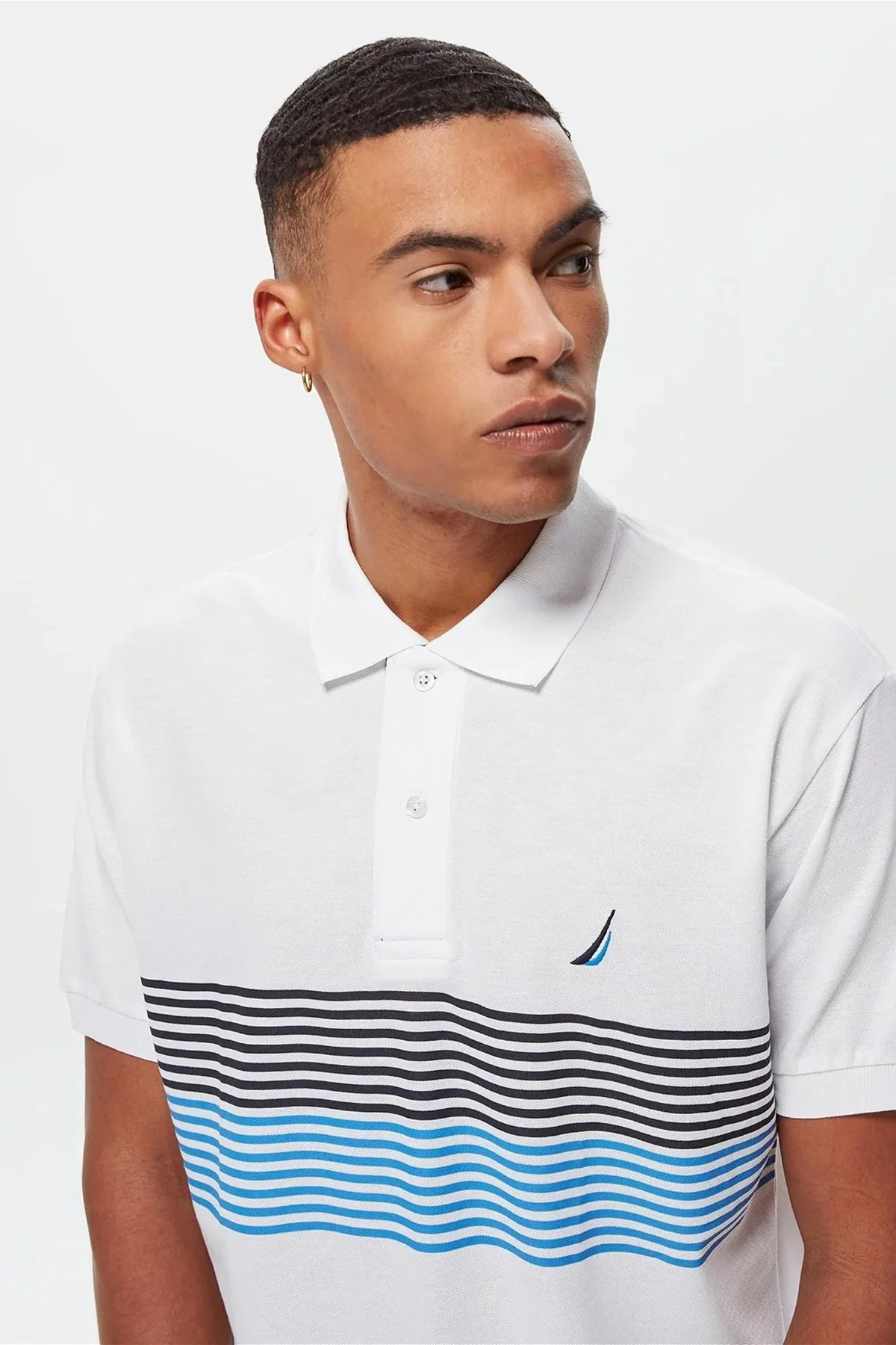 Nautica % 100 Pamuk Logo Detaylı Çizgi Desenli Classic Fit Erkek Polo T Shirt K35506T 1BW BEYAZ - 3
