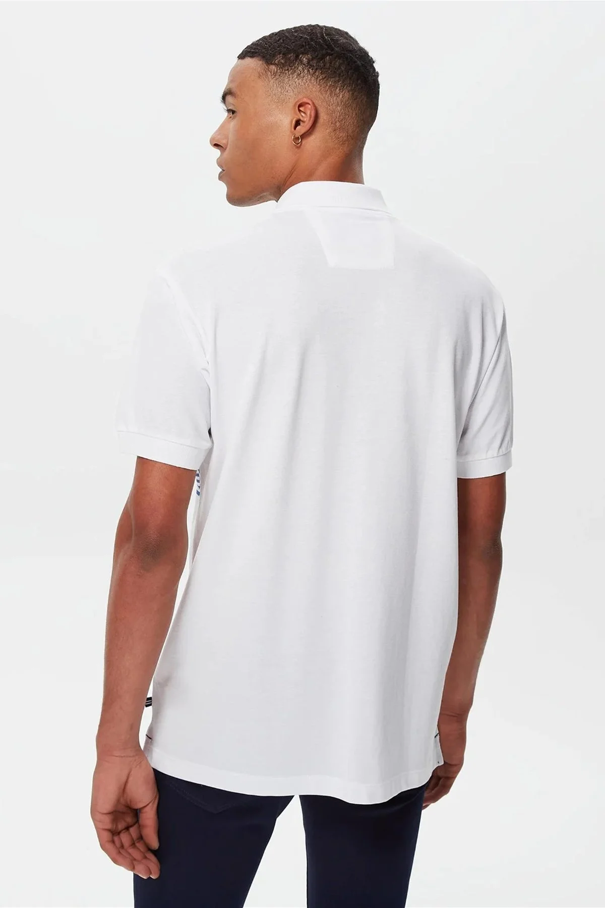 Nautica % 100 Pamuk Logo Detaylı Çizgi Desenli Classic Fit Erkek Polo T Shirt K35506T 1BW BEYAZ - 4