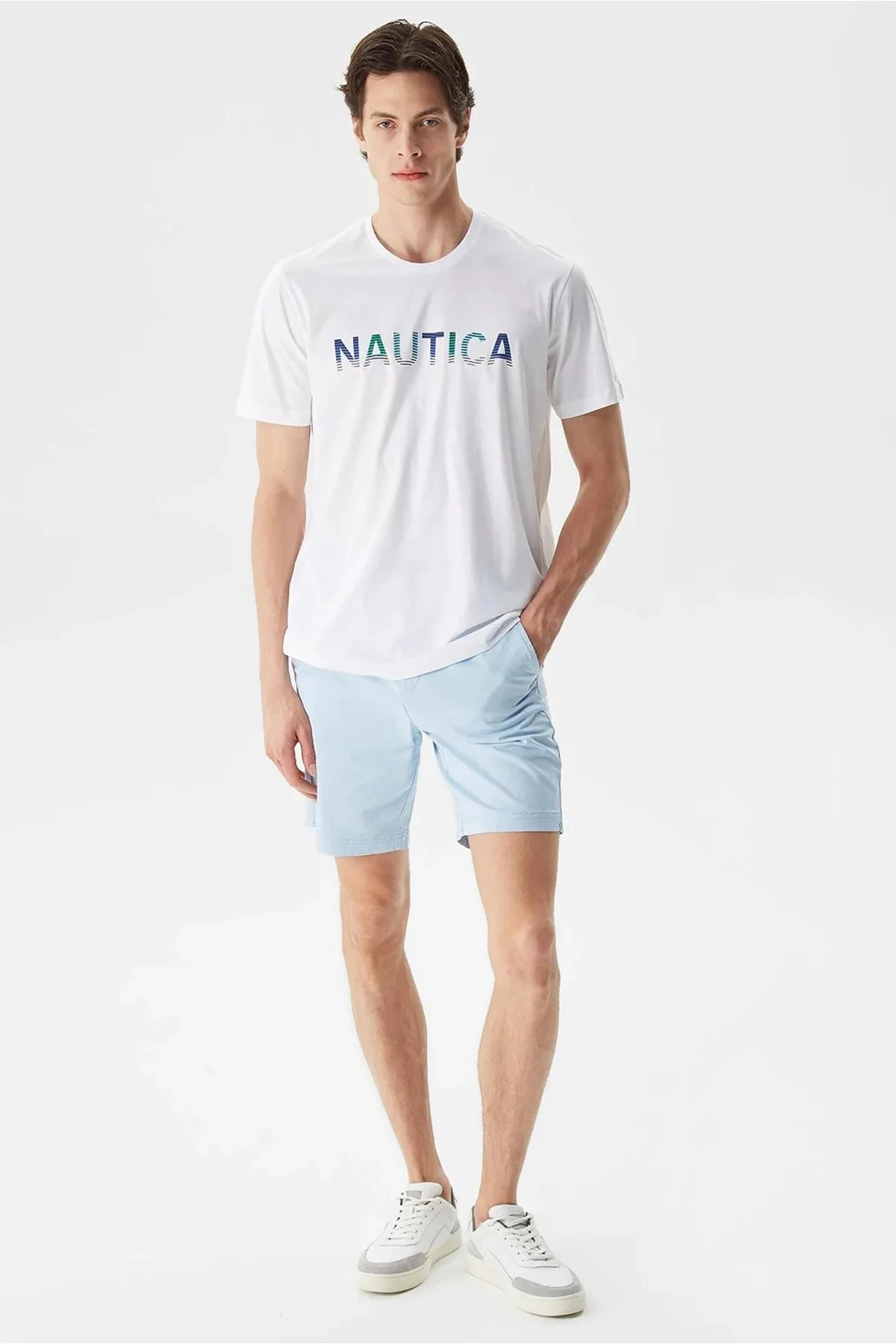 Nautica % 100 Pamuk Marka Baskılı Bisiklet Yaka Standart Fit Erkek T Shirt V35506T 1BW BEYAZ - 2