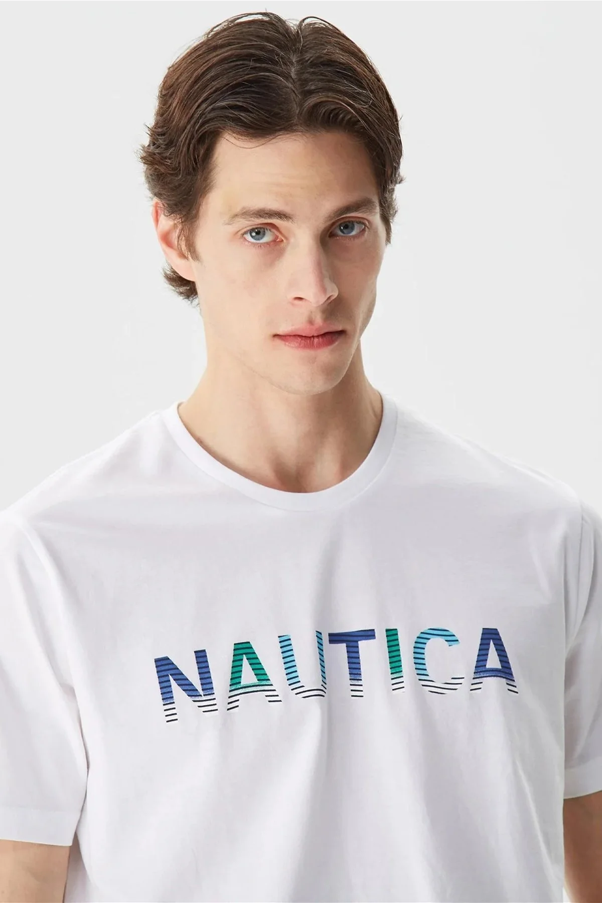 Nautica % 100 Pamuk Marka Baskılı Bisiklet Yaka Standart Fit Erkek T Shirt V35506T 1BW BEYAZ - 3