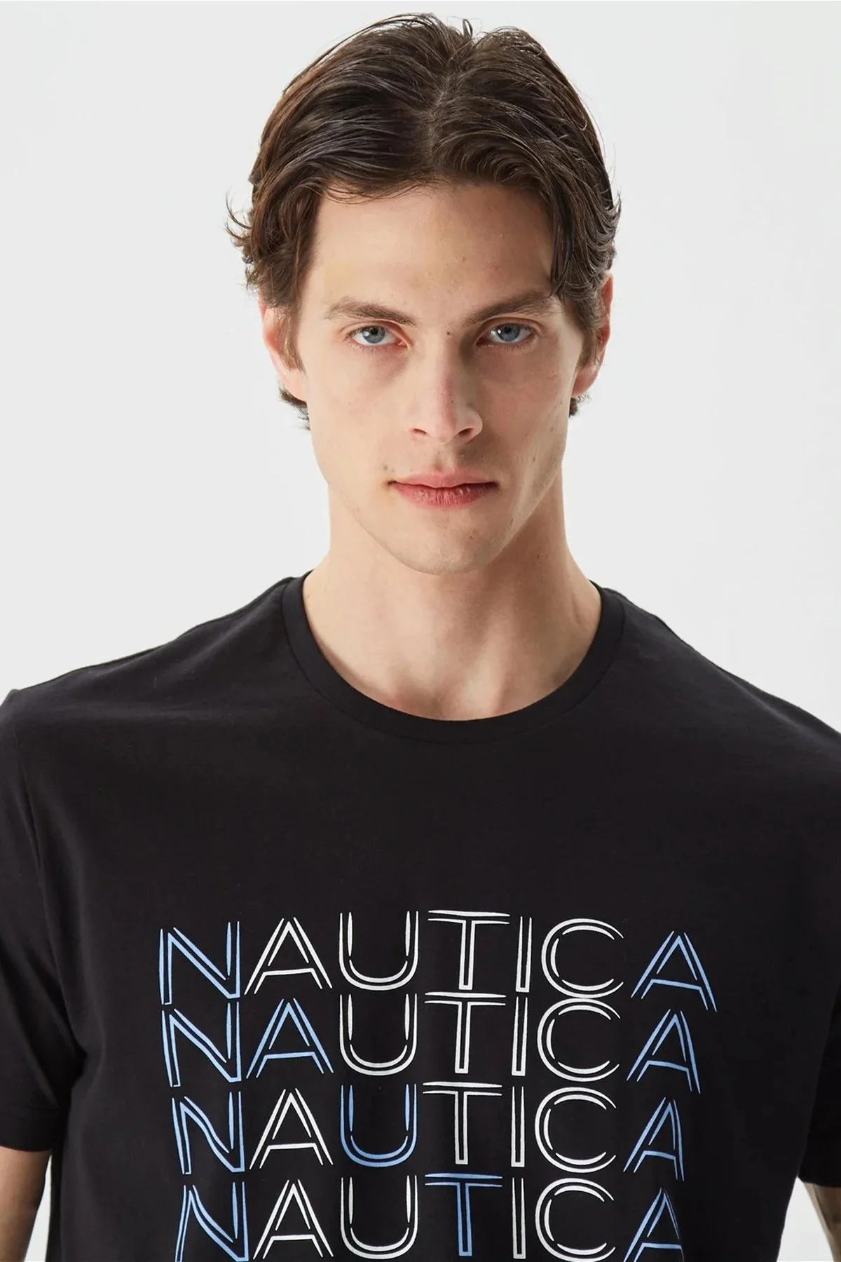 Nautica % 100 Pamuk Marka Baskılı Bisiklet Yaka Standart Fit Erkek T Shirt V35528T 0TB SİYAH - 3