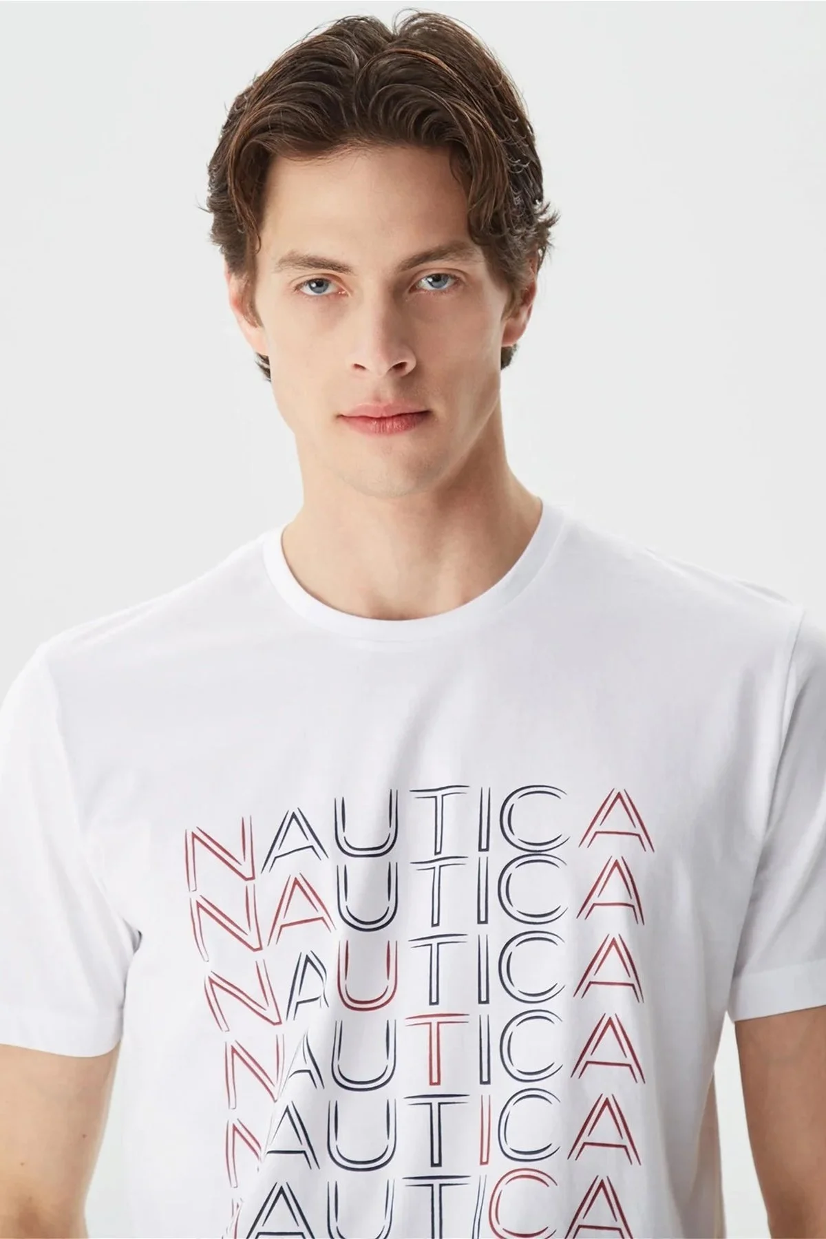 Nautica % 100 Pamuk Marka Baskılı Bisiklet Yaka Standart Fit Erkek T Shirt V35528T 1BW BEYAZ - 7