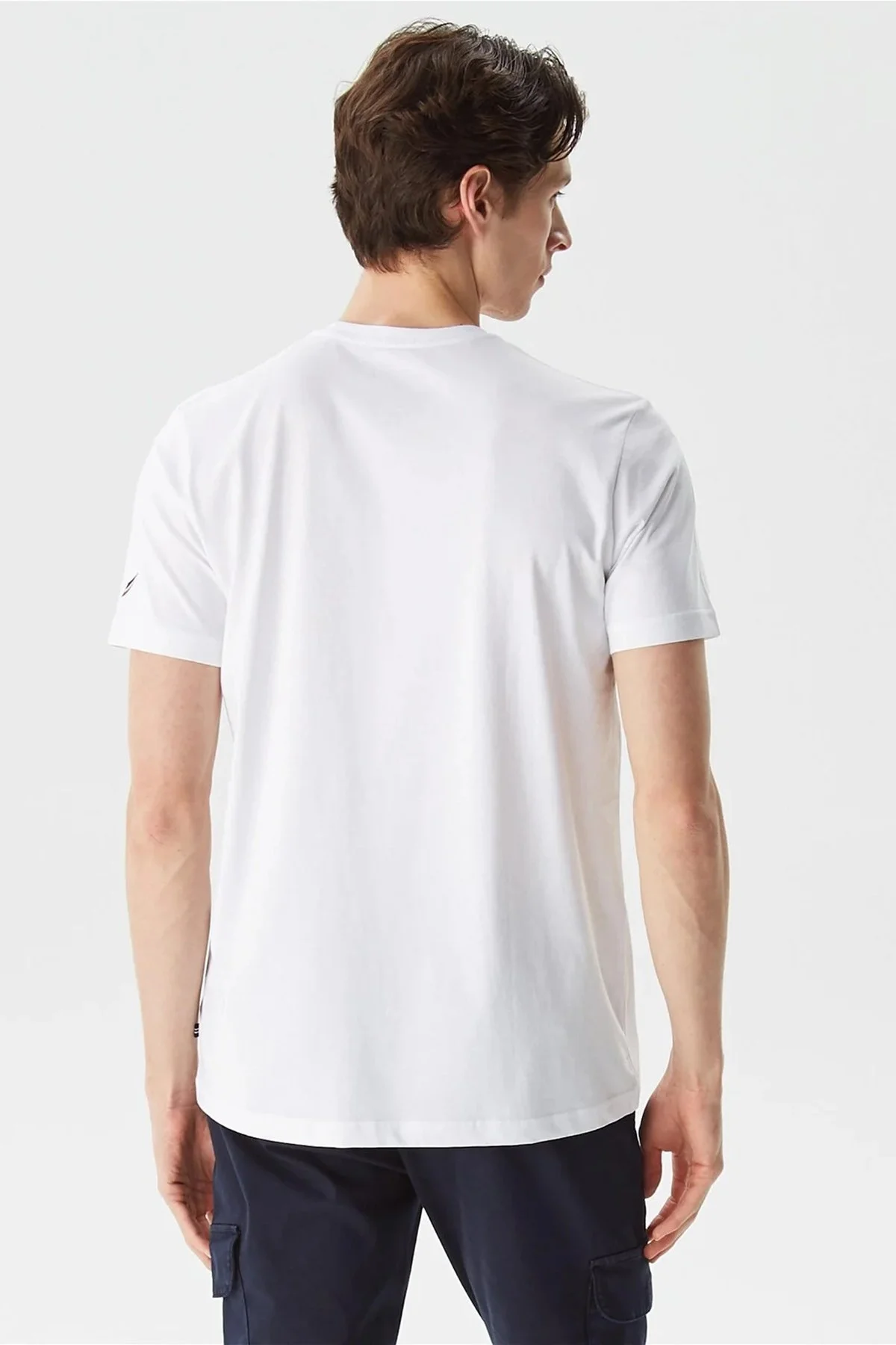 Nautica % 100 Pamuk Marka Baskılı Bisiklet Yaka Standart Fit Erkek T Shirt V35528T 1BW BEYAZ - 8