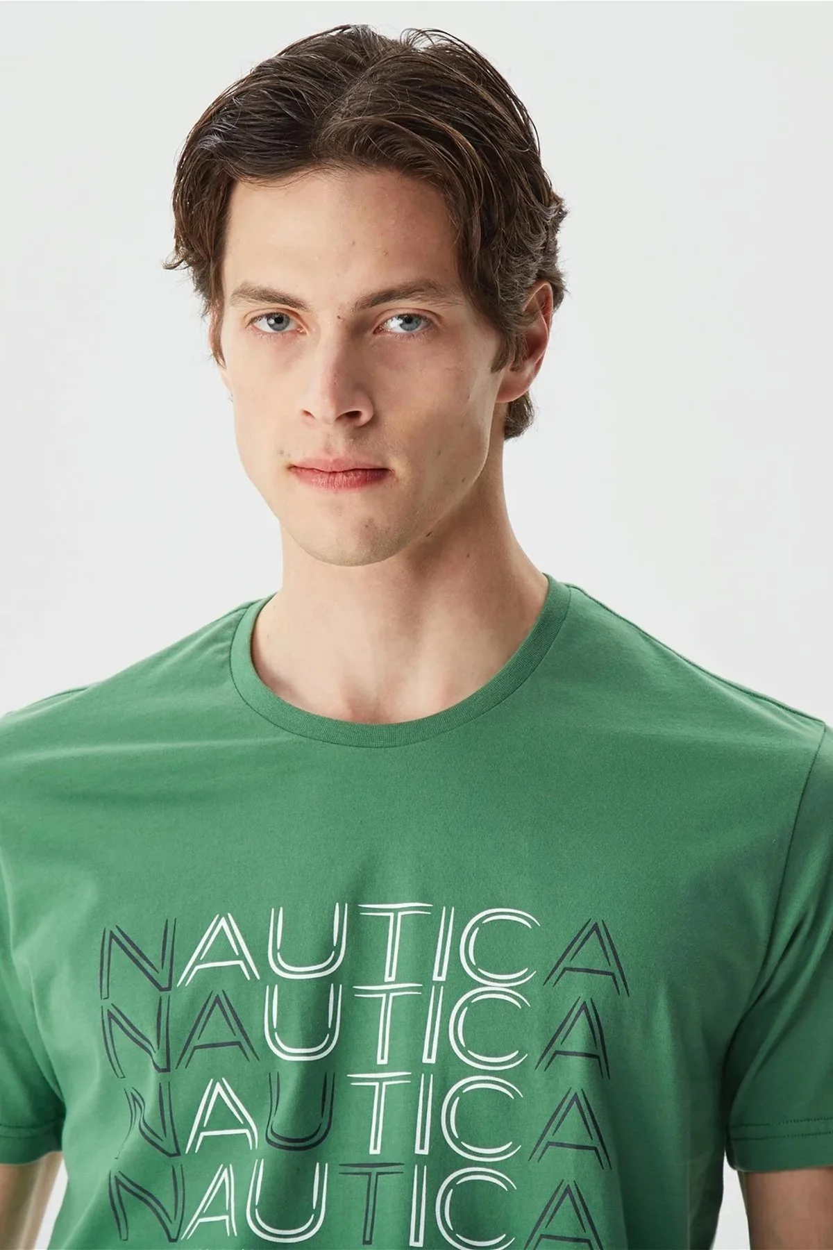 Nautica % 100 Pamuk Marka Baskılı Bisiklet Yaka Standart Fit Erkek T Shirt V35528T 3FY YEŞİL - 7
