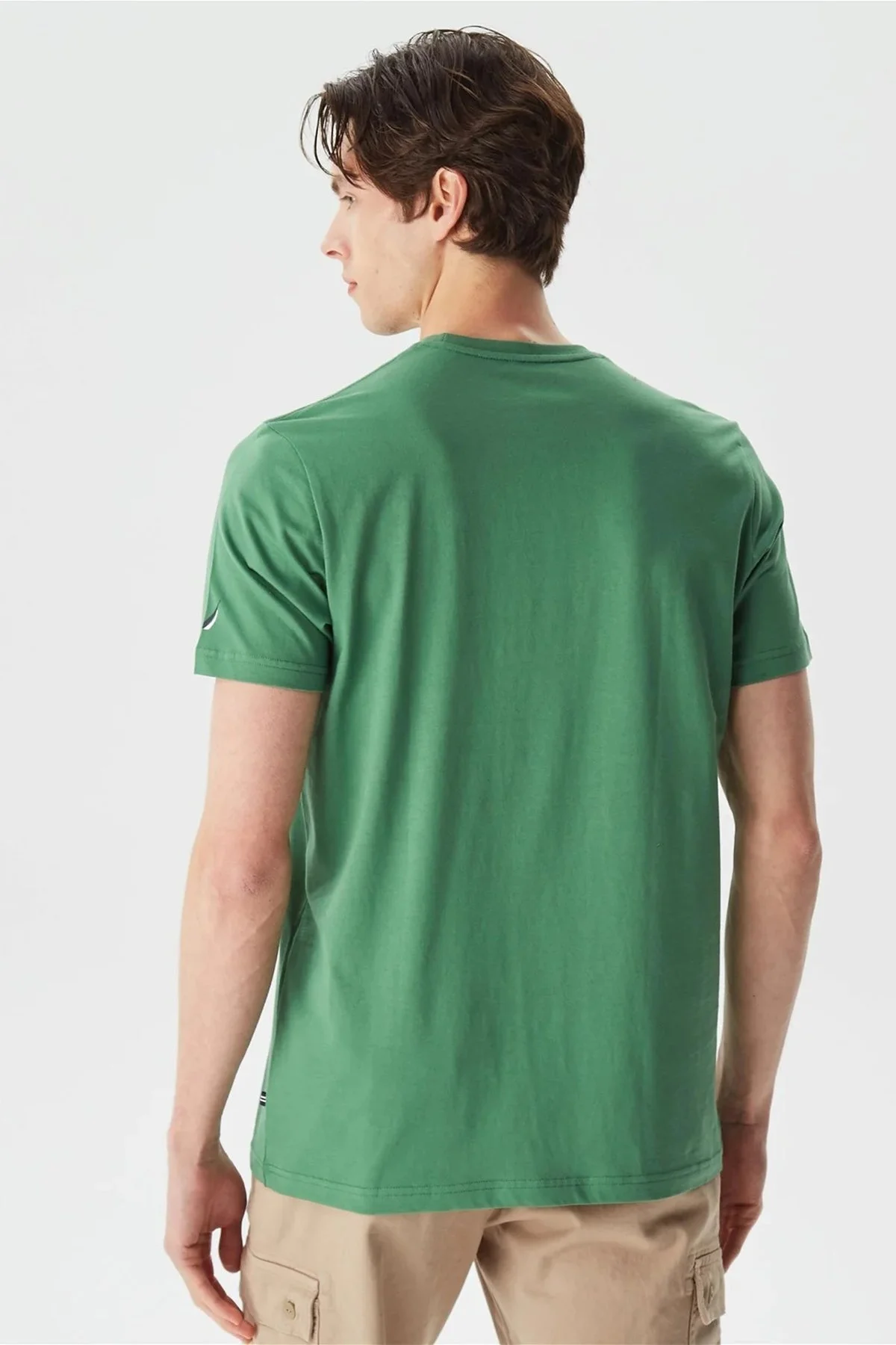 Nautica % 100 Pamuk Marka Baskılı Bisiklet Yaka Standart Fit Erkek T Shirt V35528T 3FY YEŞİL - 8