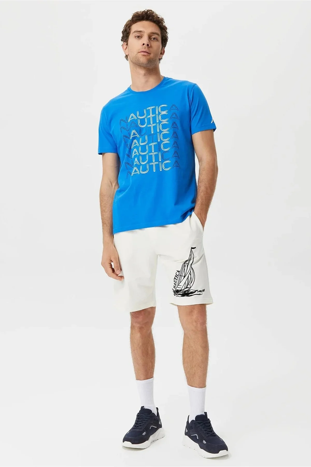 Nautica % 100 Pamuk Marka Baskılı Bisiklet Yaka Standart Fit Erkek T Shirt V35528T 4SJ SAKS - 6