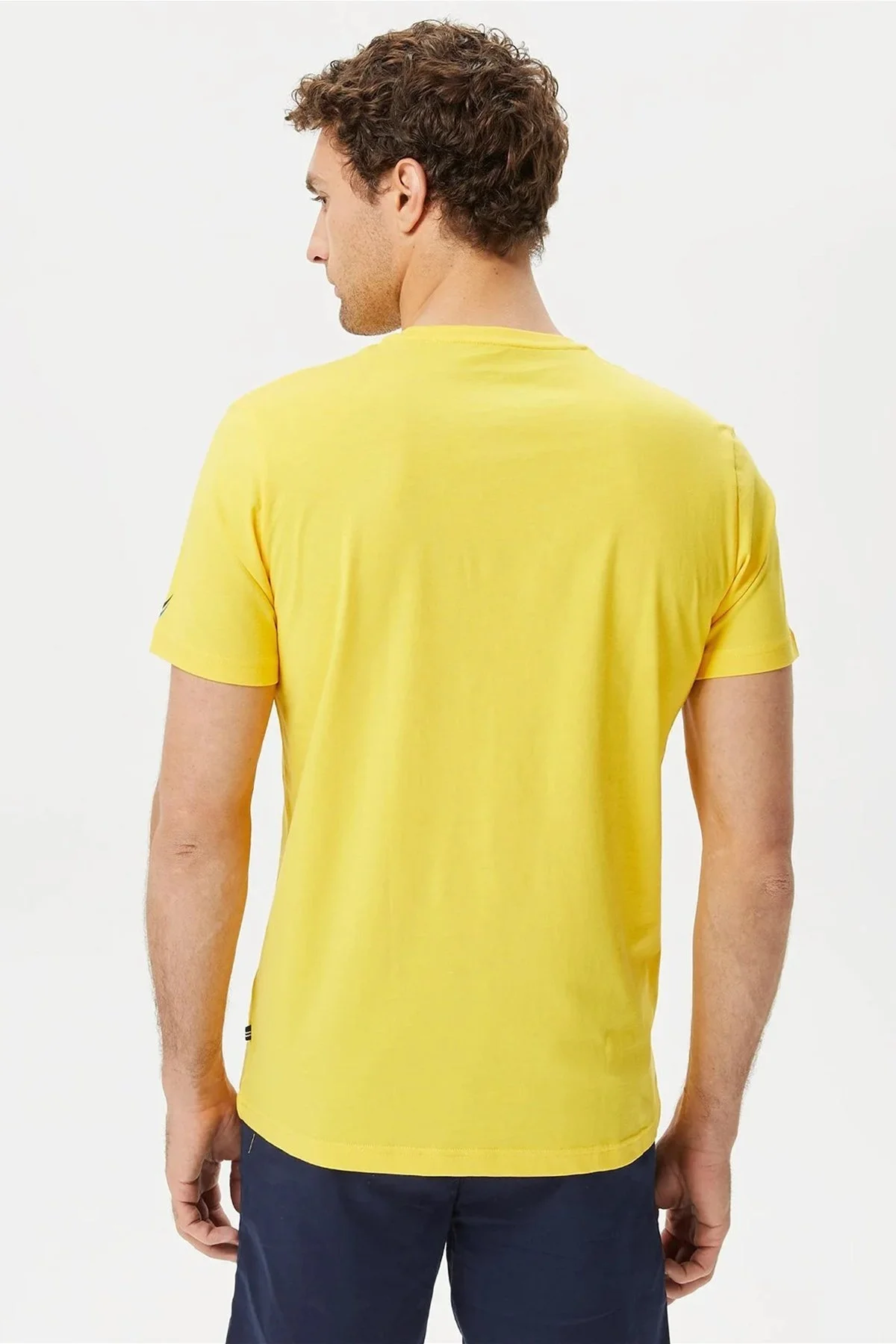 Nautica % 100 Pamuk Marka Baskılı Bisiklet Yaka Standart Fit Erkek T Shirt V35528T 70E SARI - 8