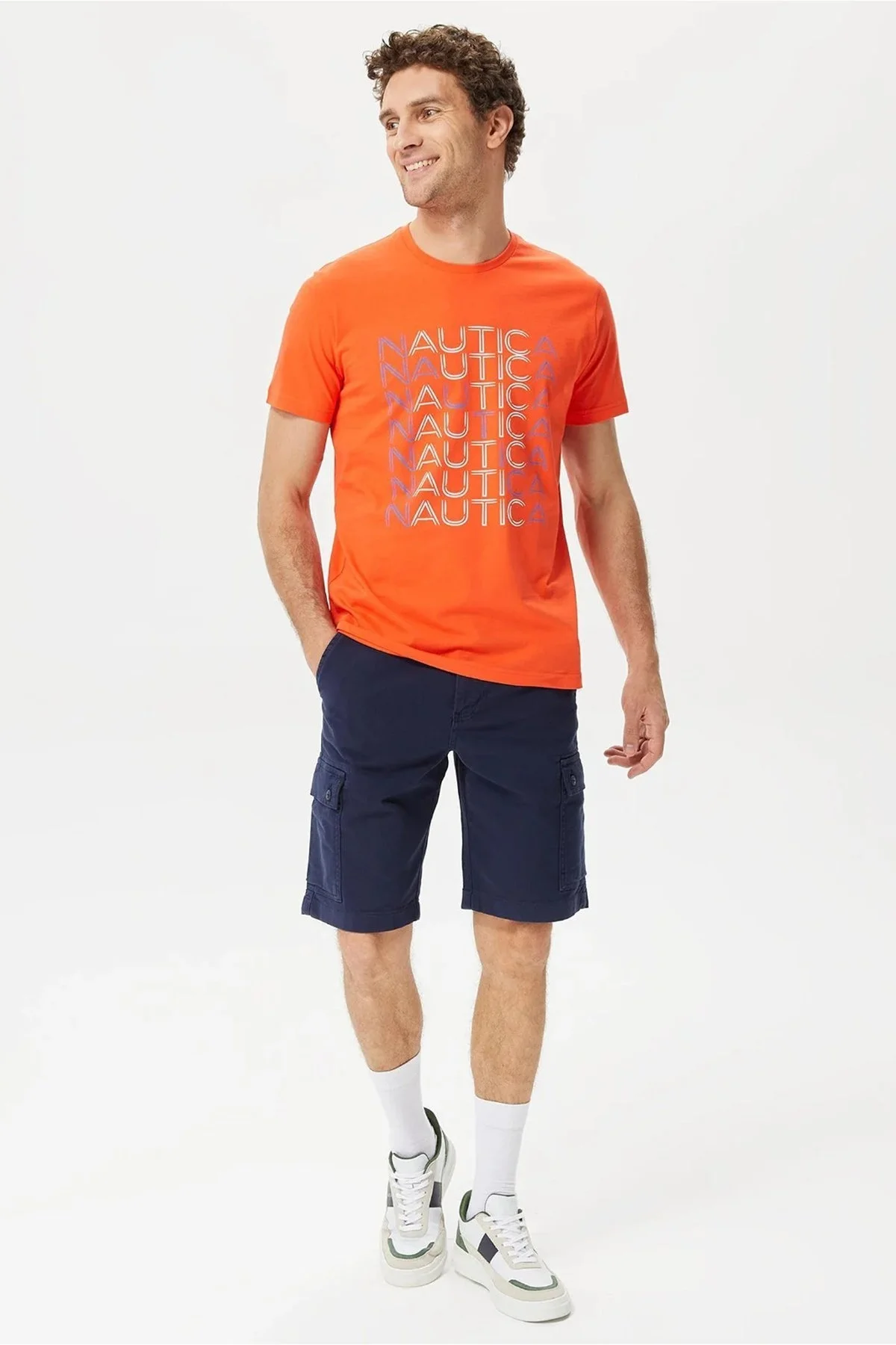 Nautica % 100 Pamuk Marka Baskılı Bisiklet Yaka Standart Fit Erkek T Shirt V35528T 8TR TURUNCU - 6