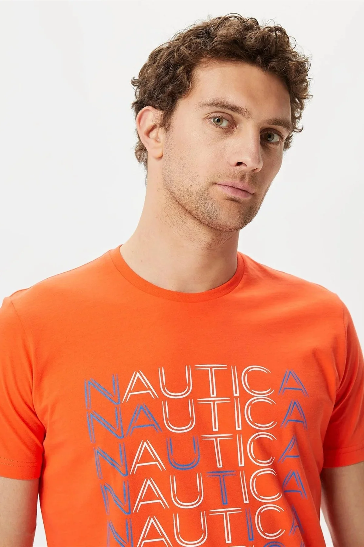 Nautica % 100 Pamuk Marka Baskılı Bisiklet Yaka Standart Fit Erkek T Shirt V35528T 8TR TURUNCU - 7
