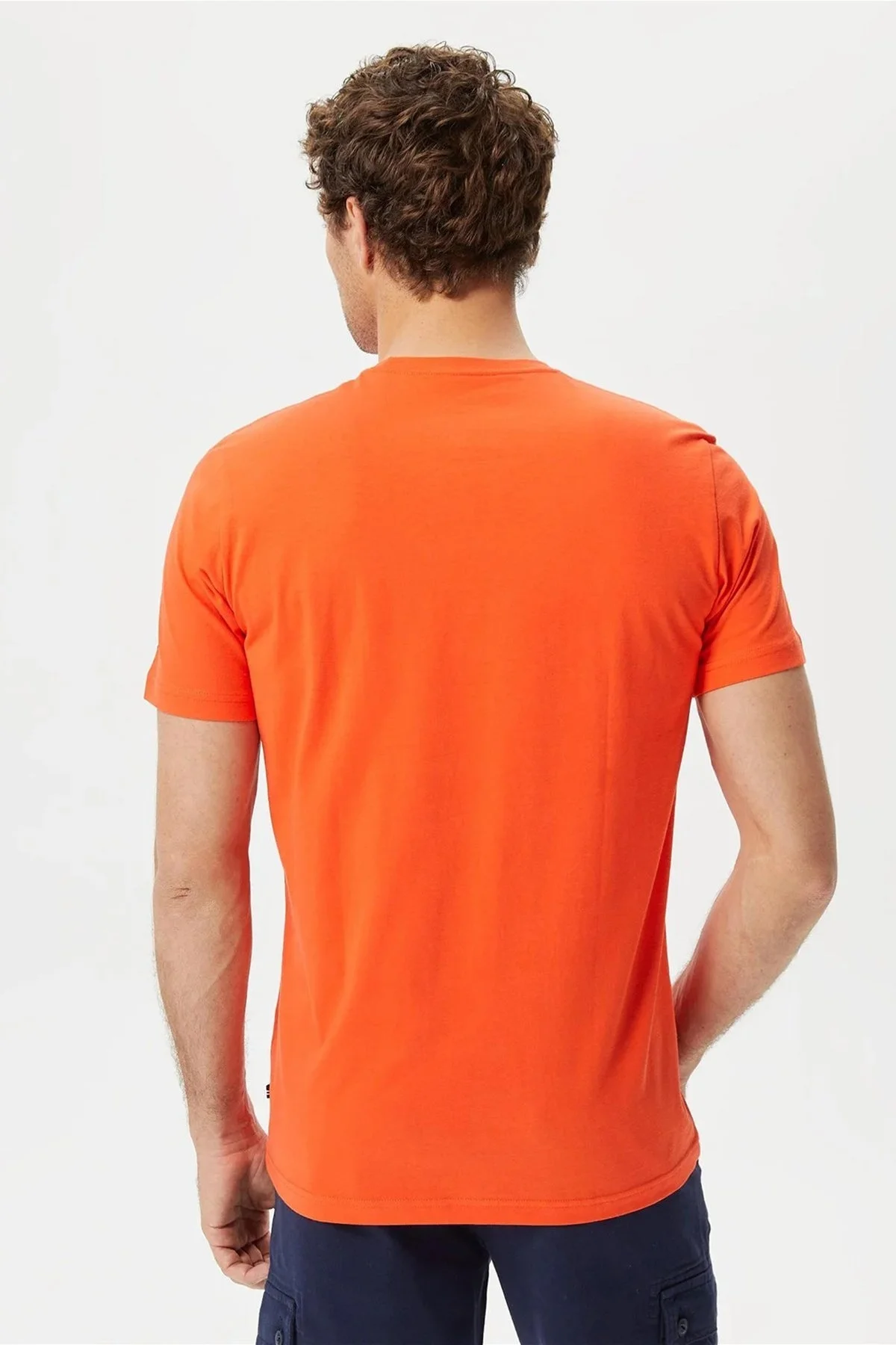 Nautica % 100 Pamuk Marka Baskılı Bisiklet Yaka Standart Fit Erkek T Shirt V35528T 8TR TURUNCU - 8