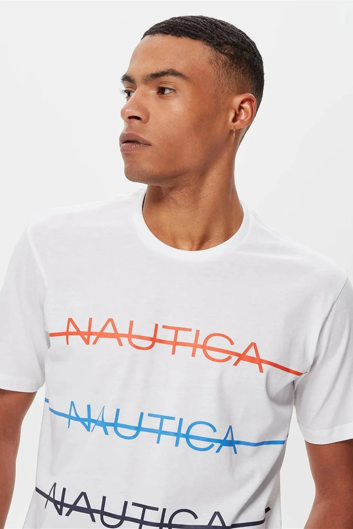 Nautica % 100 Pamuk Marka Baskılı Bisiklet Yaka Standart Fit Erkek T Shirt V35530T 1BW BEYAZ - 3