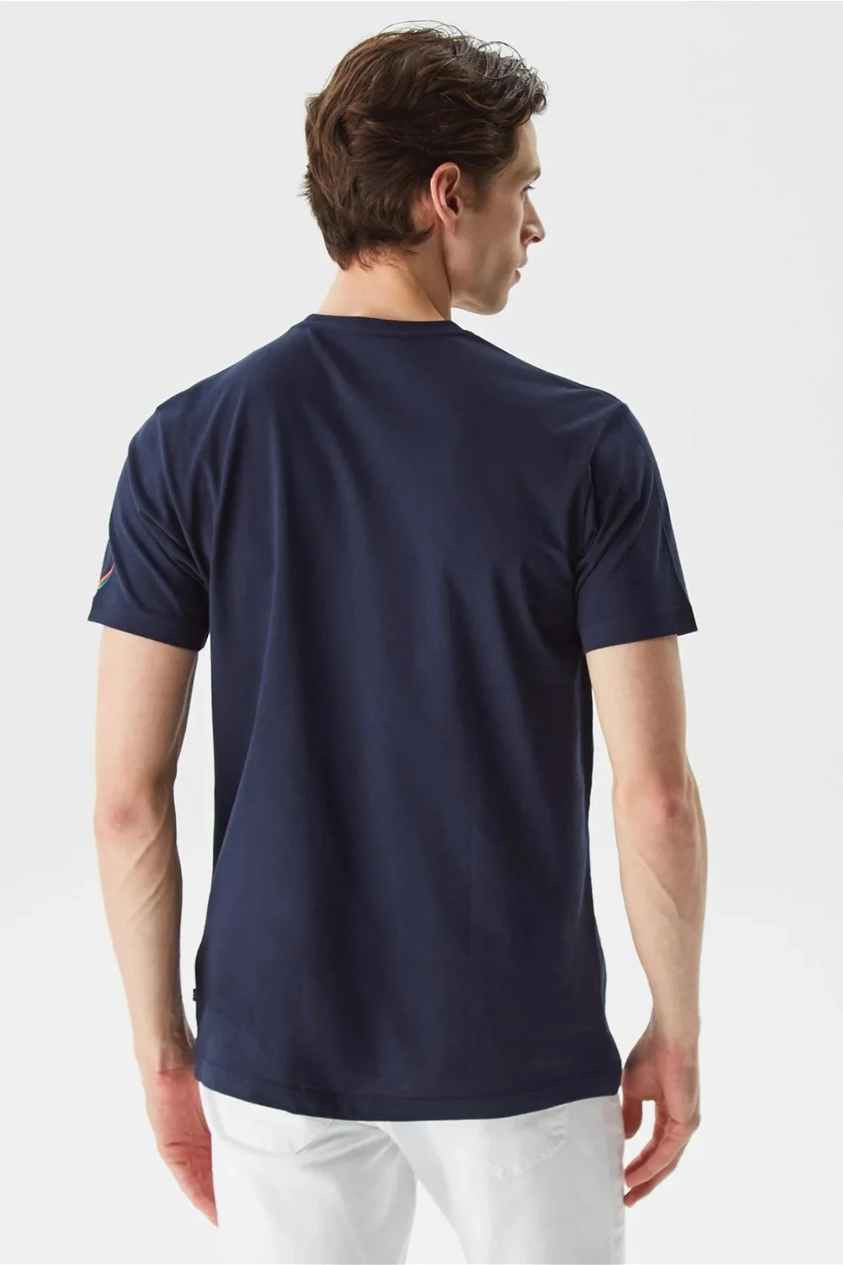 Nautica % 100 Pamuk Marka Baskılı Bisiklet Yaka Standart Fit Erkek T Shirt V35530T 4NV LACİVERT - 6