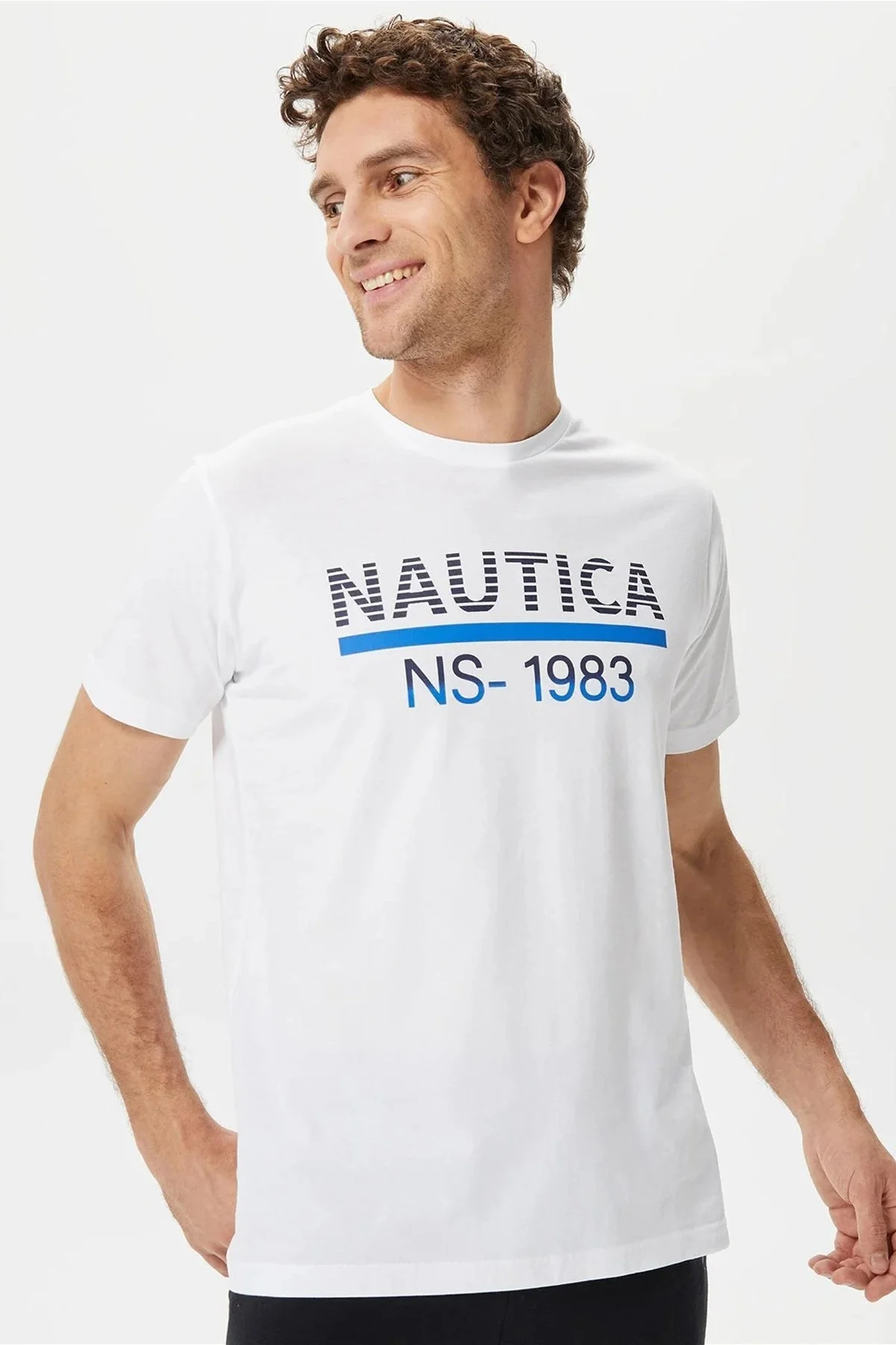 Nautica % 100 Pamuk Marka Baskılı Bisiklet Yaka Standart Fit Erkek T Shirt V35532T 1BW BEYAZ - 5