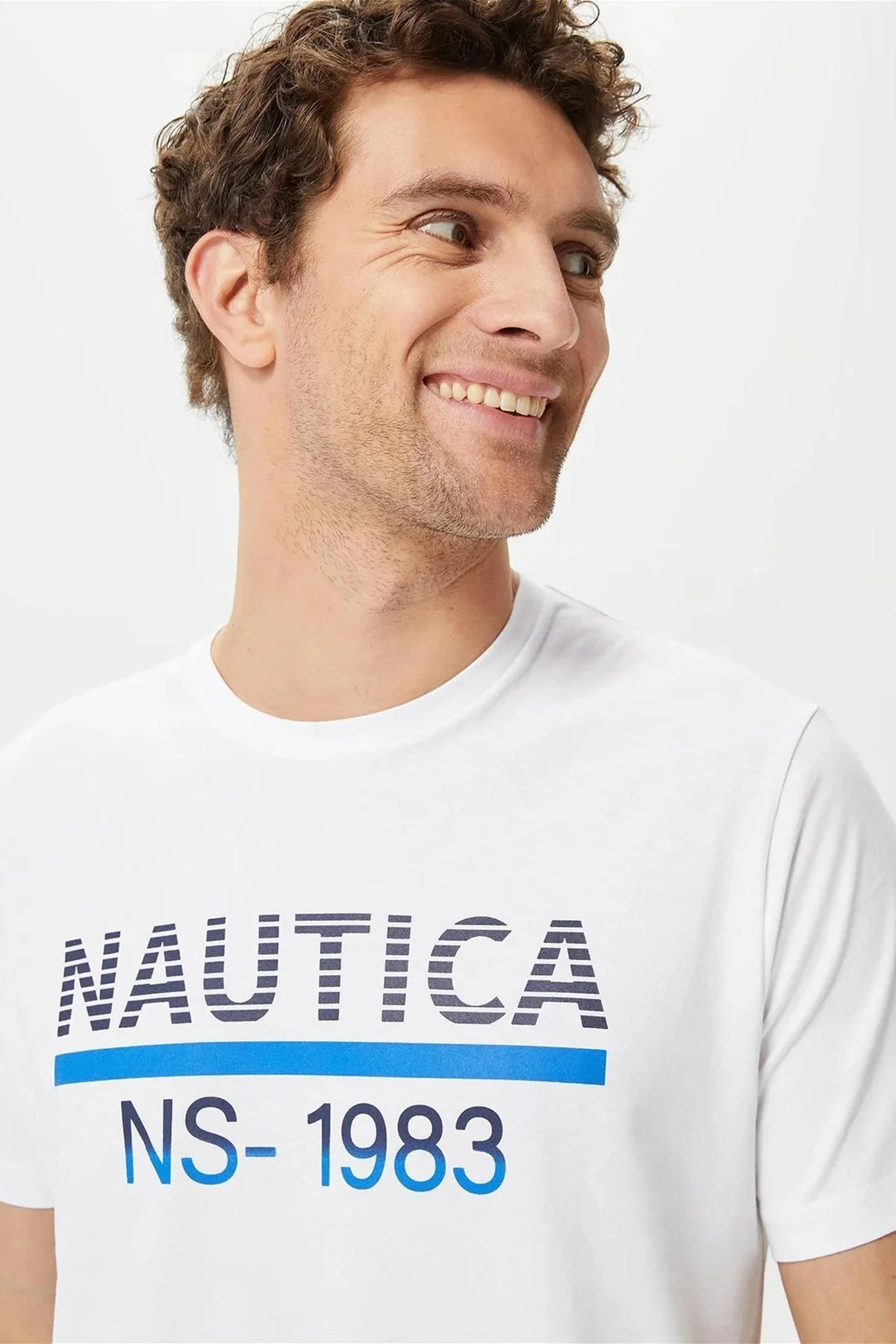 Nautica % 100 Pamuk Marka Baskılı Bisiklet Yaka Standart Fit Erkek T Shirt V35532T 1BW BEYAZ - 7