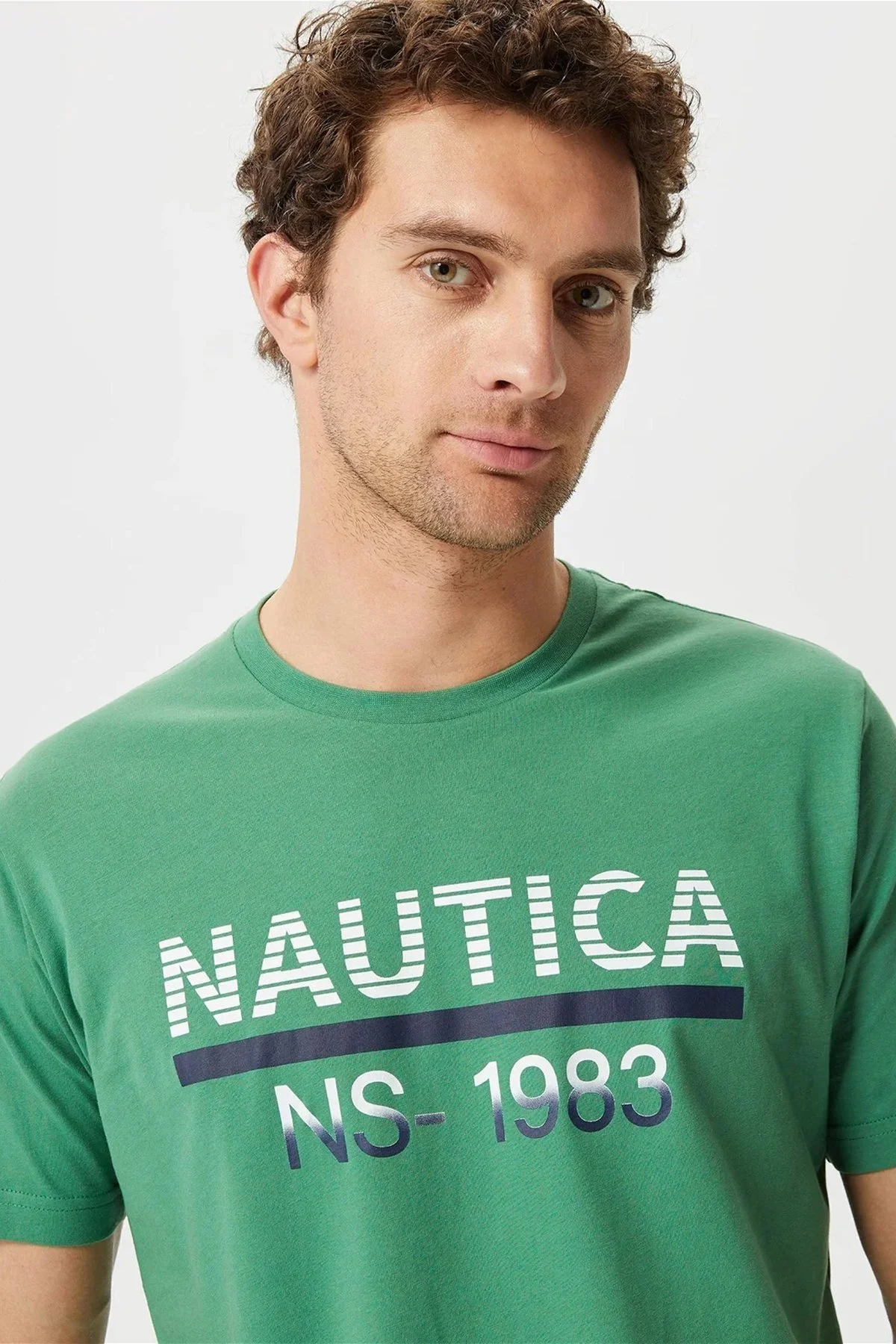 Nautica % 100 Pamuk Marka Baskılı Bisiklet Yaka Standart Fit Erkek T Shirt V35532T 3FY YEŞİL - 3