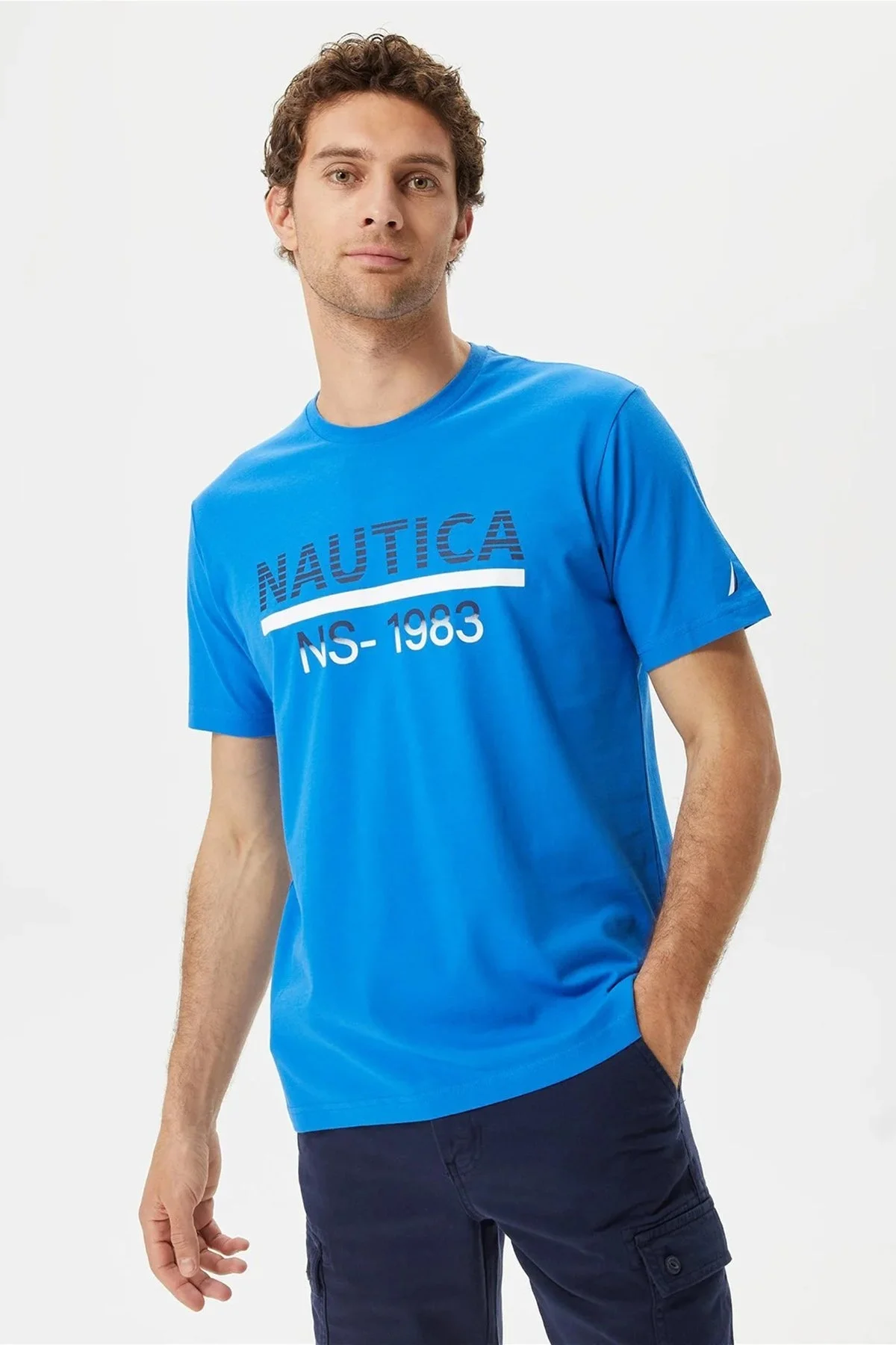Nautica % 100 Pamuk Marka Baskılı Bisiklet Yaka Standart Fit Erkek T Shirt V35532T 4SJ SAKS - 5