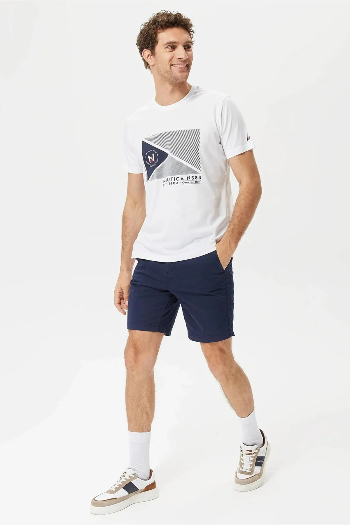 Nautica % 100 Pamuk Marka Baskılı Bisiklet Yaka Standart Fit Erkek T Shirt V35902T 1BW BEYAZ - 6