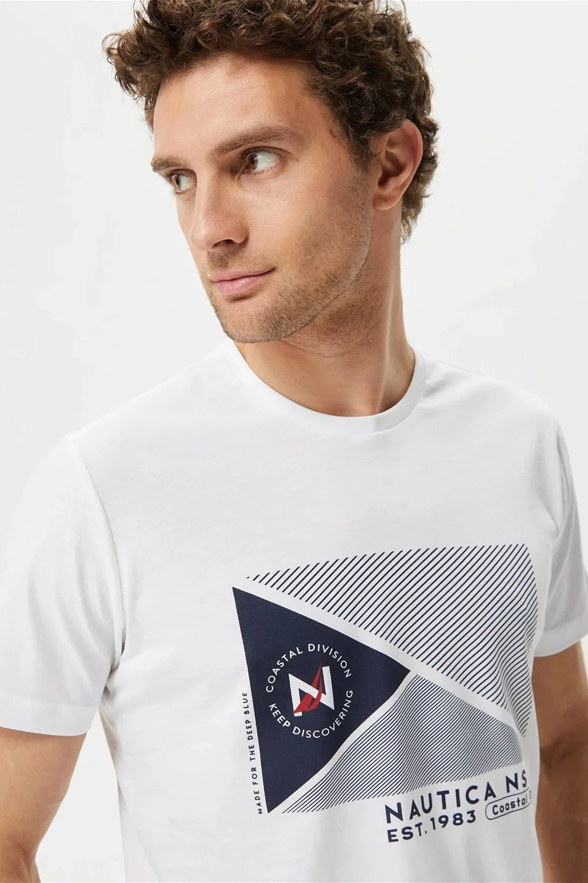 Nautica % 100 Pamuk Marka Baskılı Bisiklet Yaka Standart Fit Erkek T Shirt V35902T 1BW BEYAZ - 7